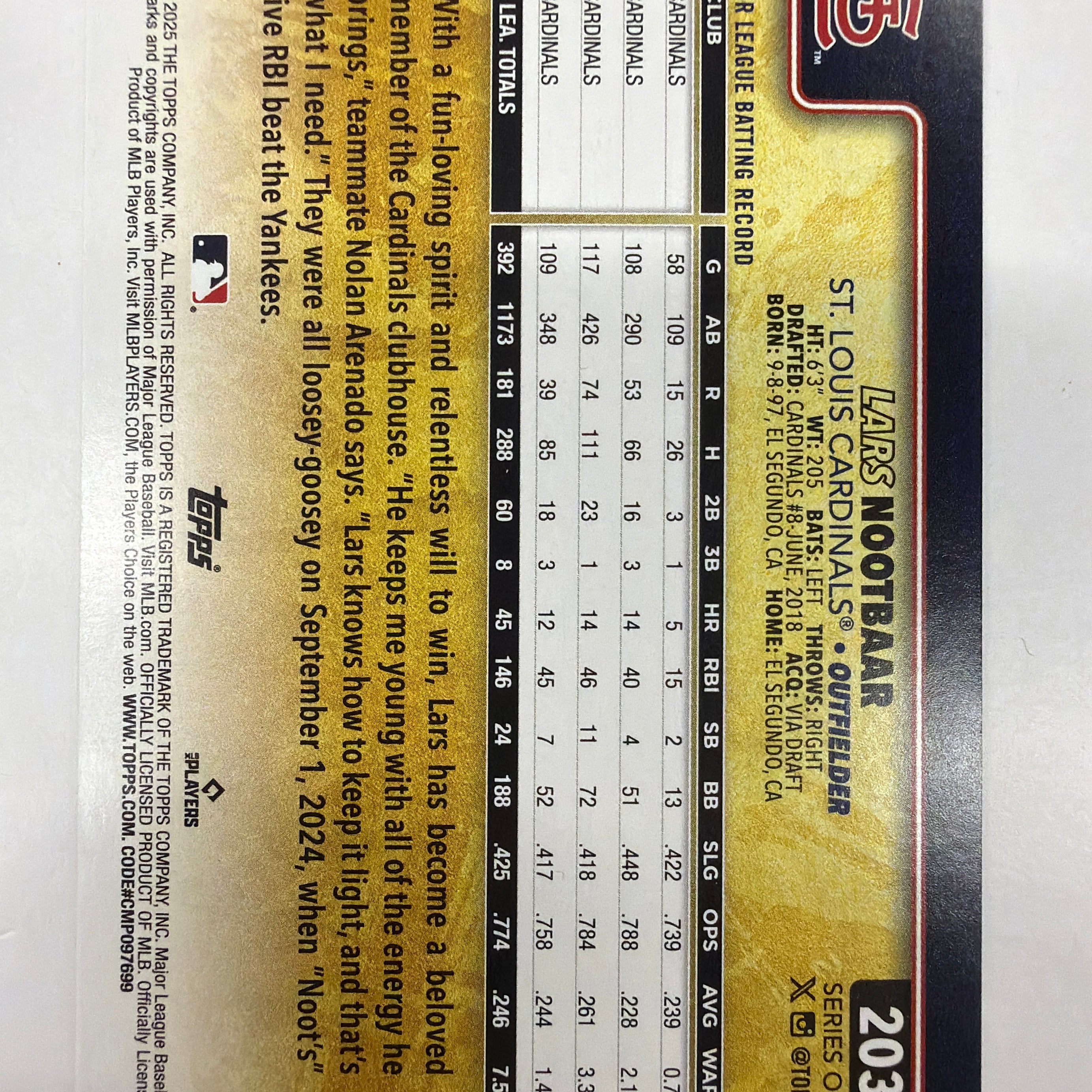 2025 Topps Series 1 Lars Nootbaar 203 SSP