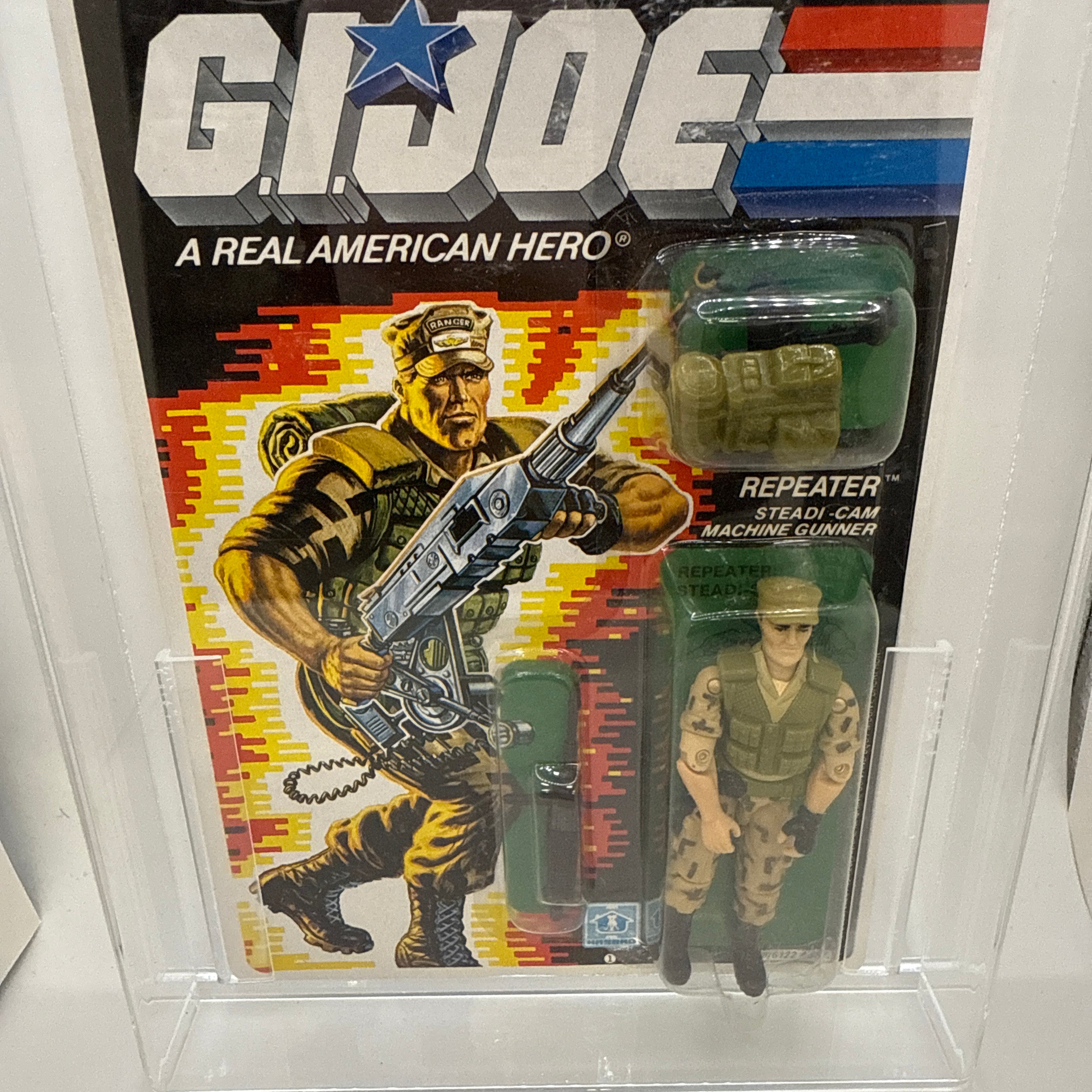 Hasbro G.I. Joe Vintage 1988 Code Name: Repeater Steadi Cam Machine Gunner 34 Back Punched Card Action Figure