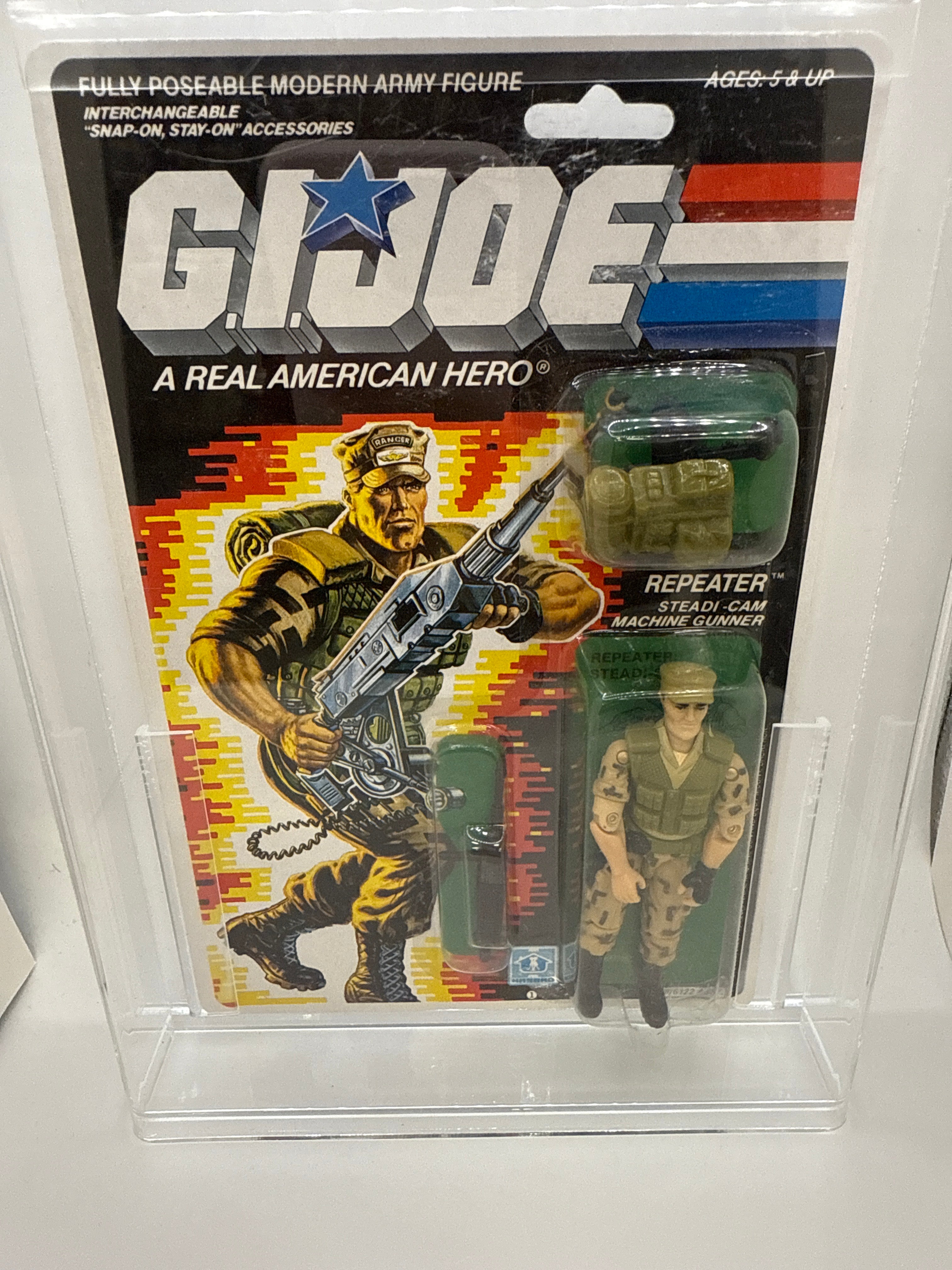 Hasbro G.I. Joe Vintage 1988 Code Name: Repeater Steadi Cam Machine Gunner 34 Back Punched Card Action Figure