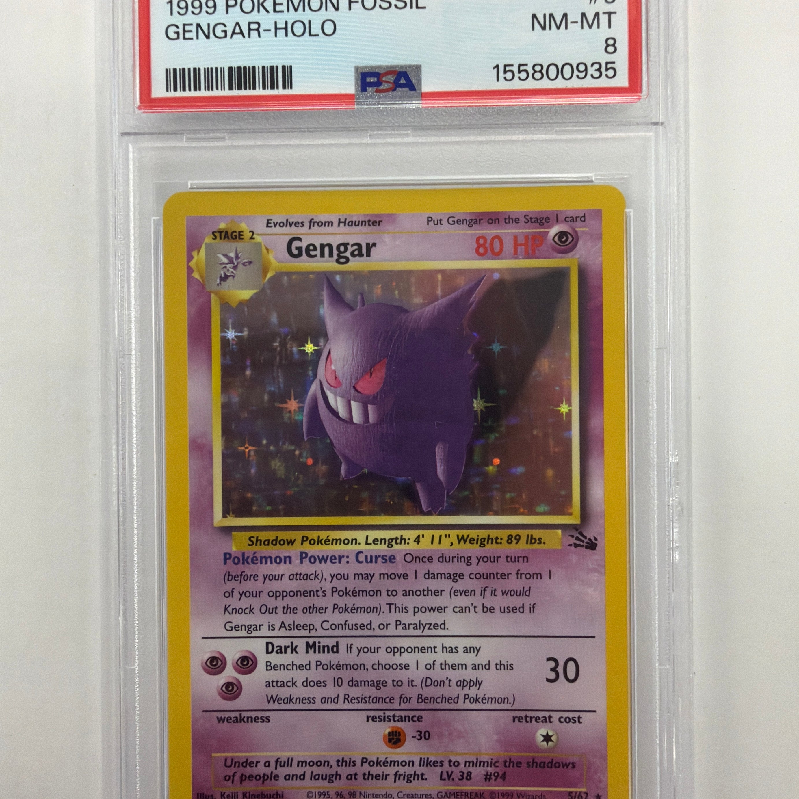 Pokémon TCG - PSA NM-MT 8 Fossil Unlimited Gengar Holo 5/62 Holo