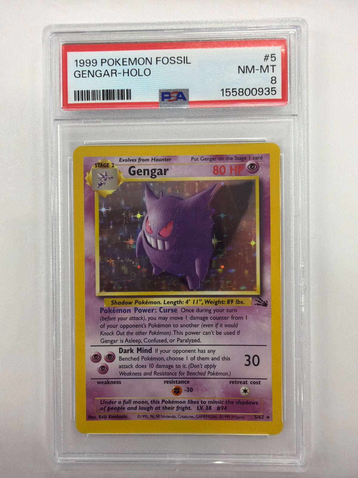 Pokémon TCG - PSA NM-MT 8 Fossil Unlimited Gengar Holo 5/62 Holo