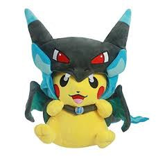Pokémon Pikachu (Mouth Open Expression) Wearing Mega Charizard X Poncho Plush