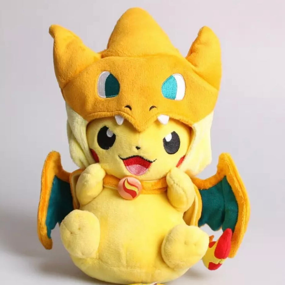 Pokémon Pikachu (Excited Expression) Wearing Mega Charizard Y Poncho Plush