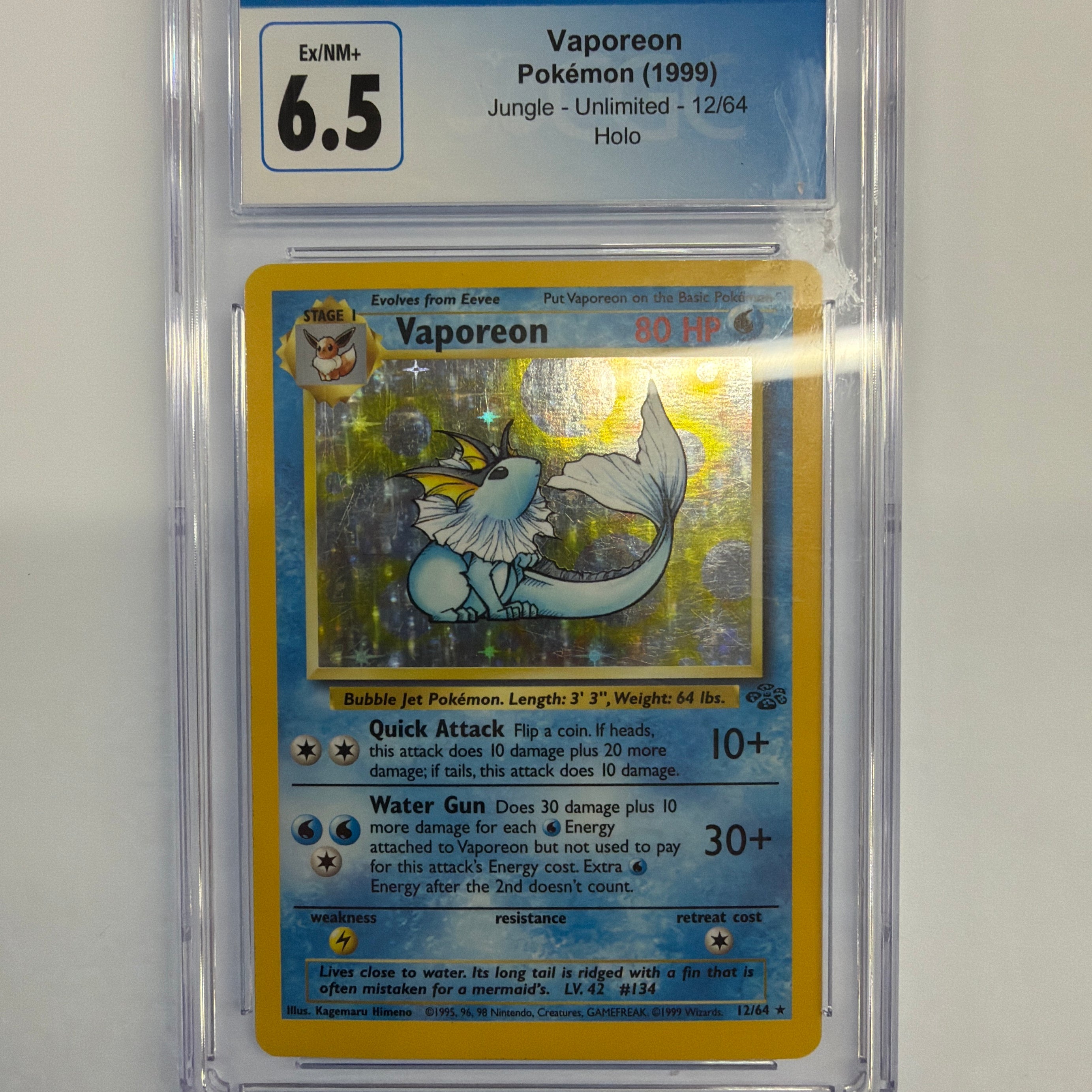 Pokemon TCG - CGC Ex/NM+ 6.5 Jungle Unlimited Vaporeon 12/64 Holo