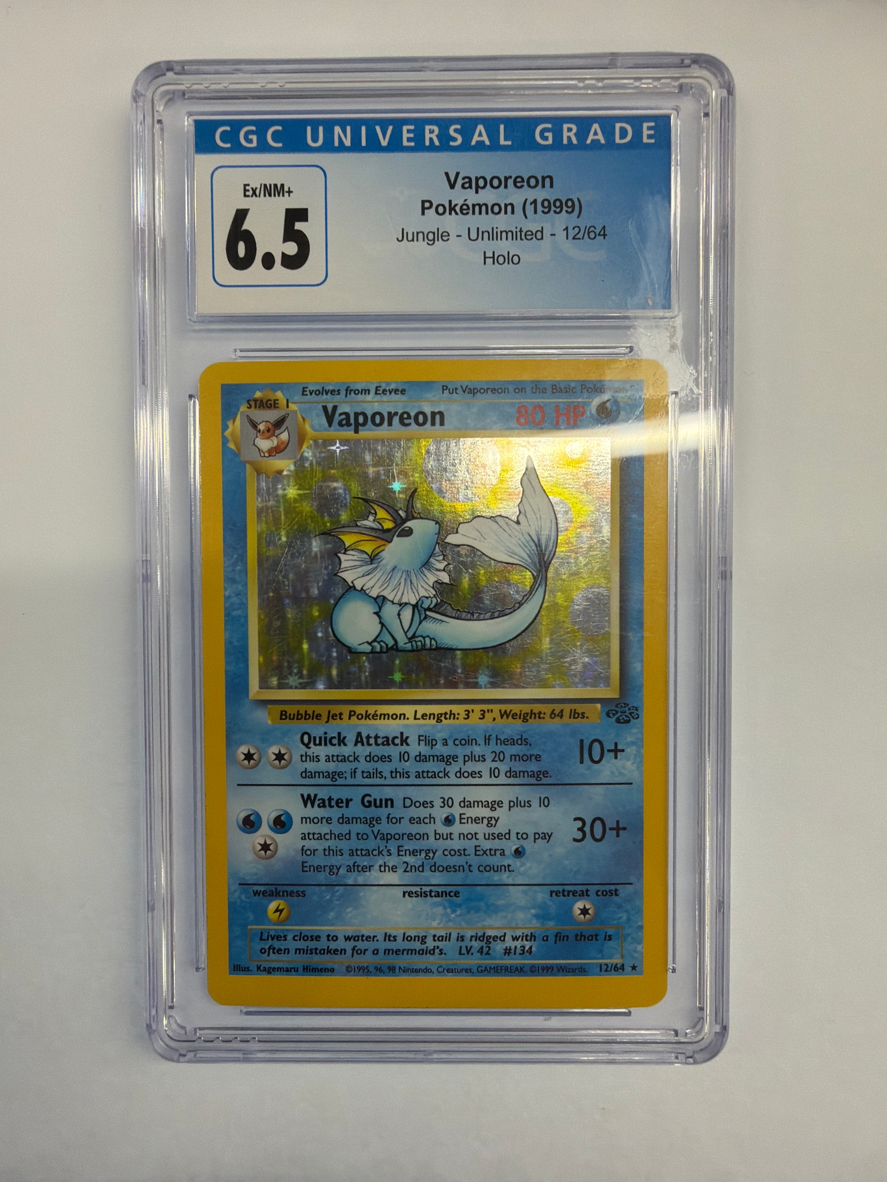 Pokemon TCG - CGC Ex/NM+ 6.5 Jungle Unlimited Vaporeon 12/64 Holo
