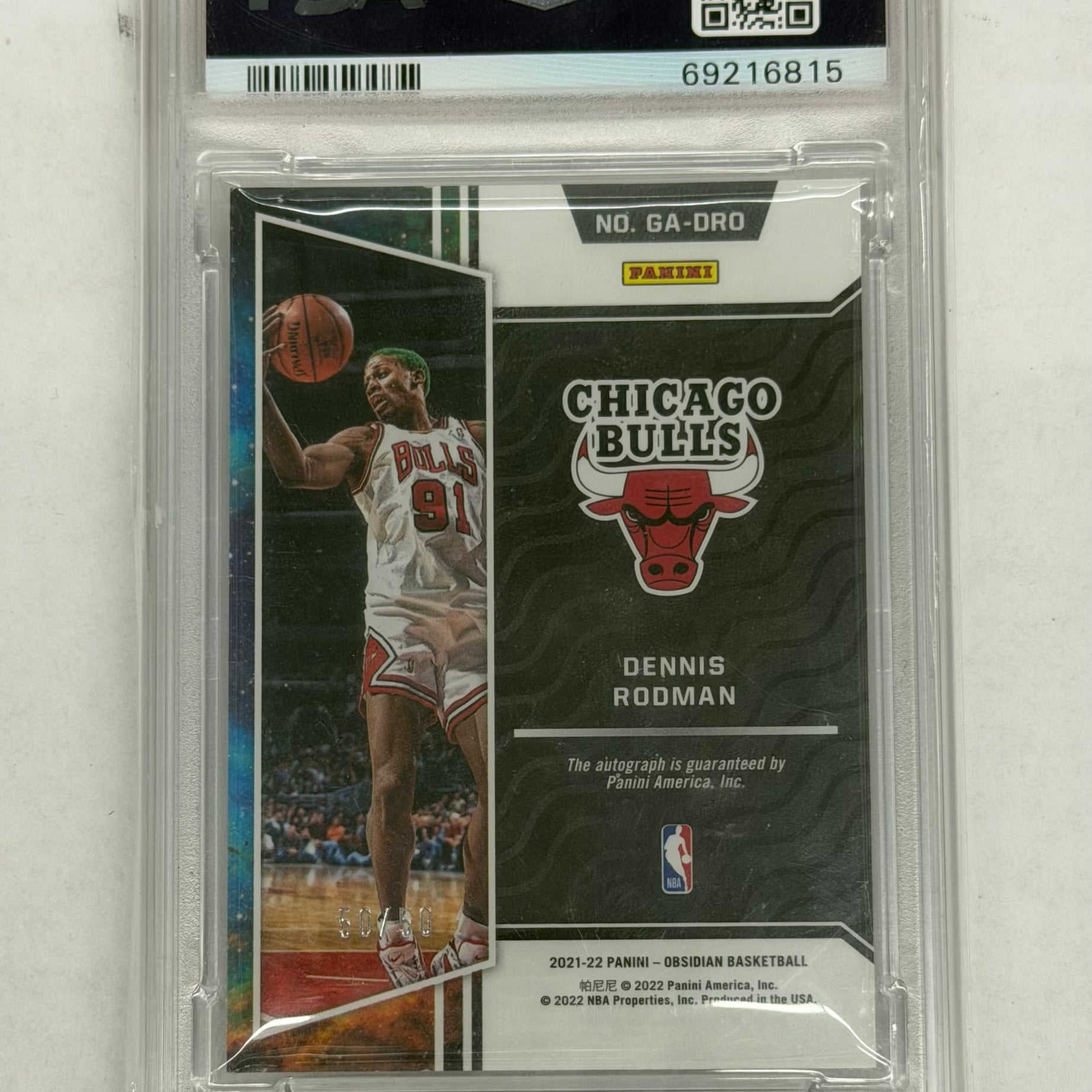 2020 Panini Obsidian Basketball PSA 8 NM - MT Dennis Rodman Galaxy Auto #GA-DRO Orange Numbered 50/50