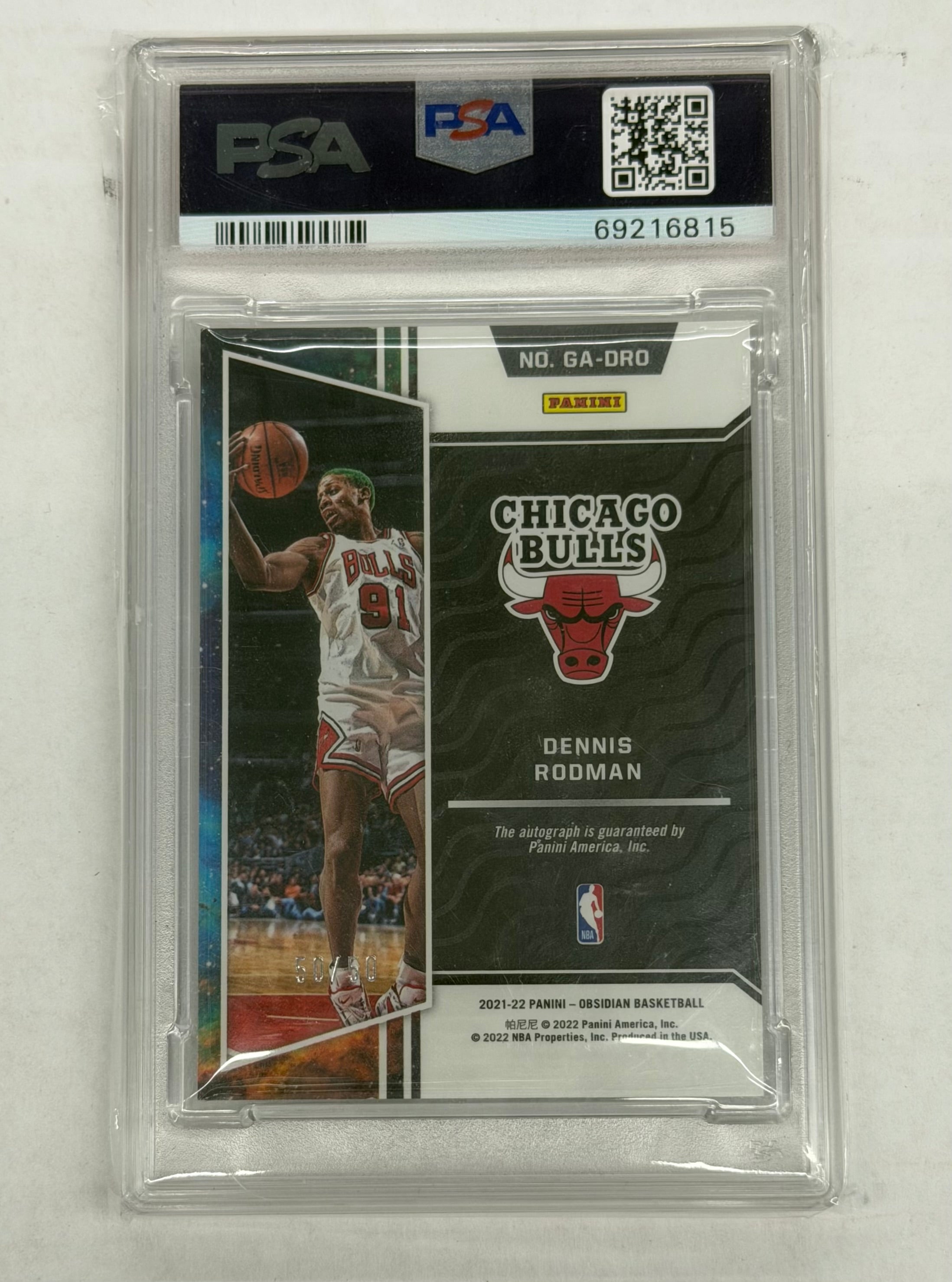 2020 Panini Obsidian Basketball PSA 8 NM - MT Dennis Rodman Galaxy Auto #GA-DRO Orange Numbered 50/50