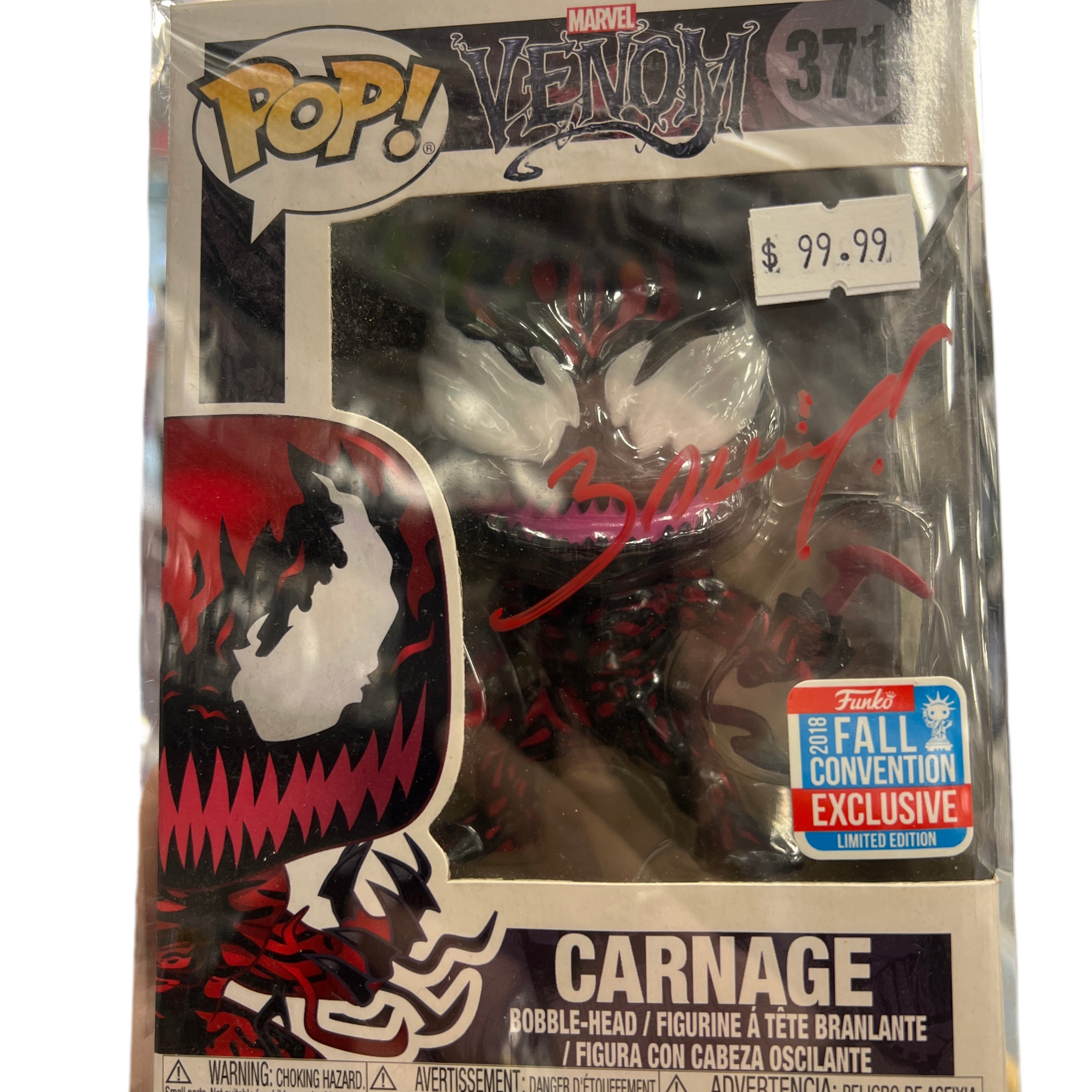 SIGNED Funko Pop! Marvel Venom Fall Convention 2018 Exclusive Limited Edition Carnage #371 JSA Certified