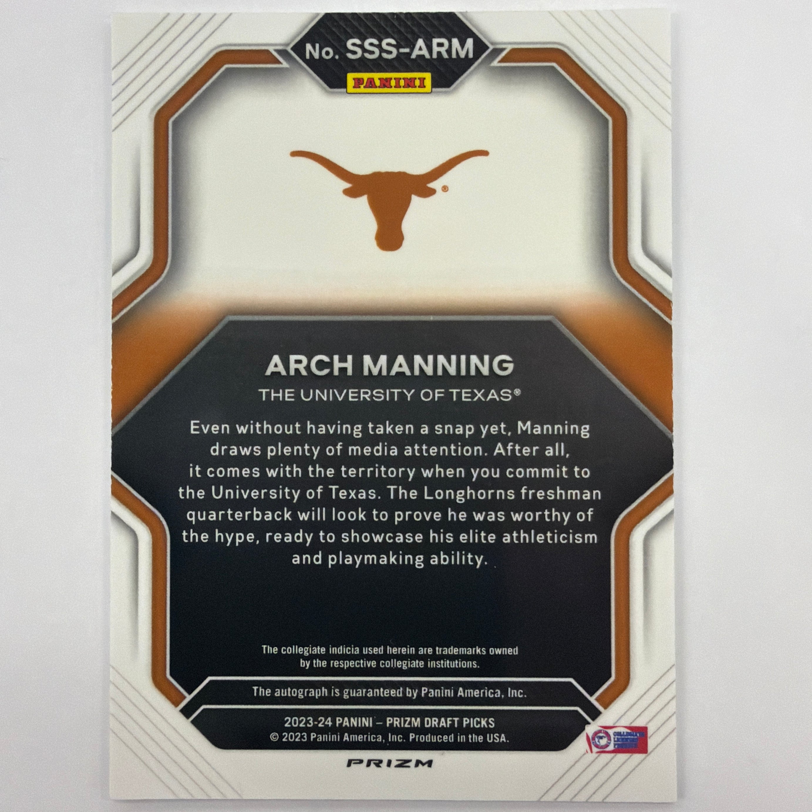 2023 Panini Prizm Draft Picks Arch Manning Silver Auto No. SSS-ARM