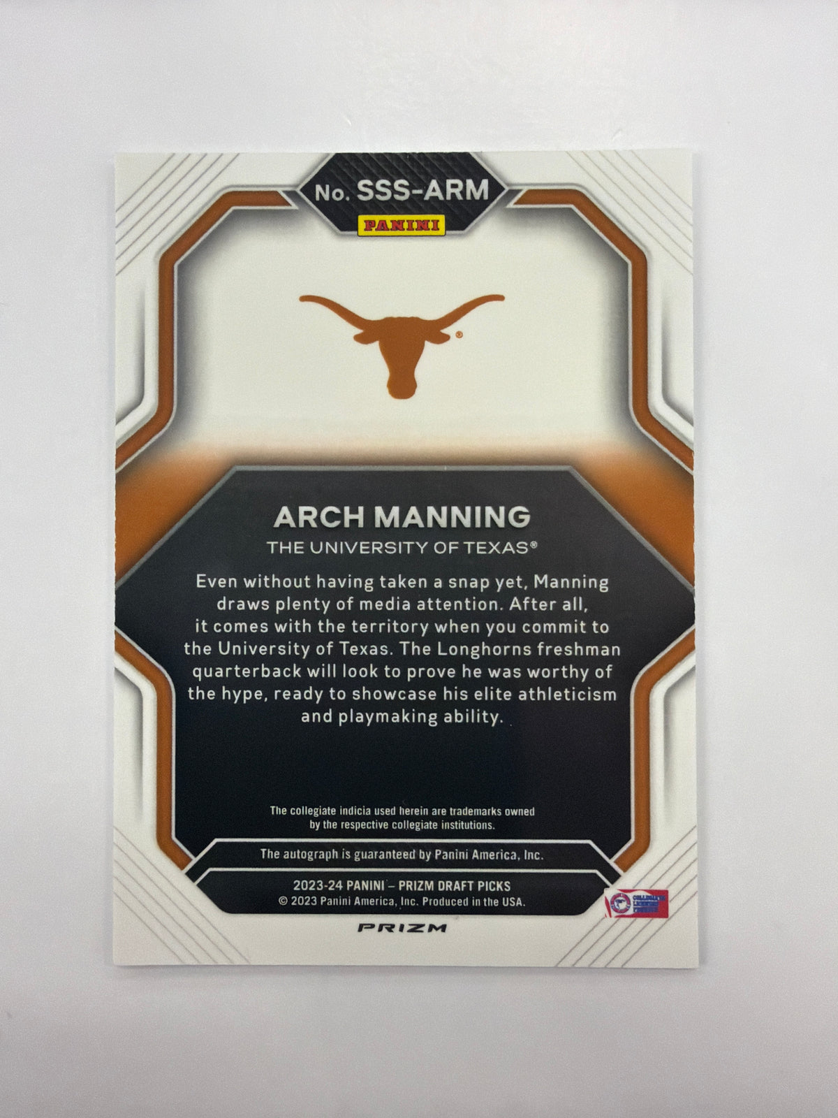 2023 Panini Prizm Draft Picks Arch Manning Silver Auto No. SSS-ARM