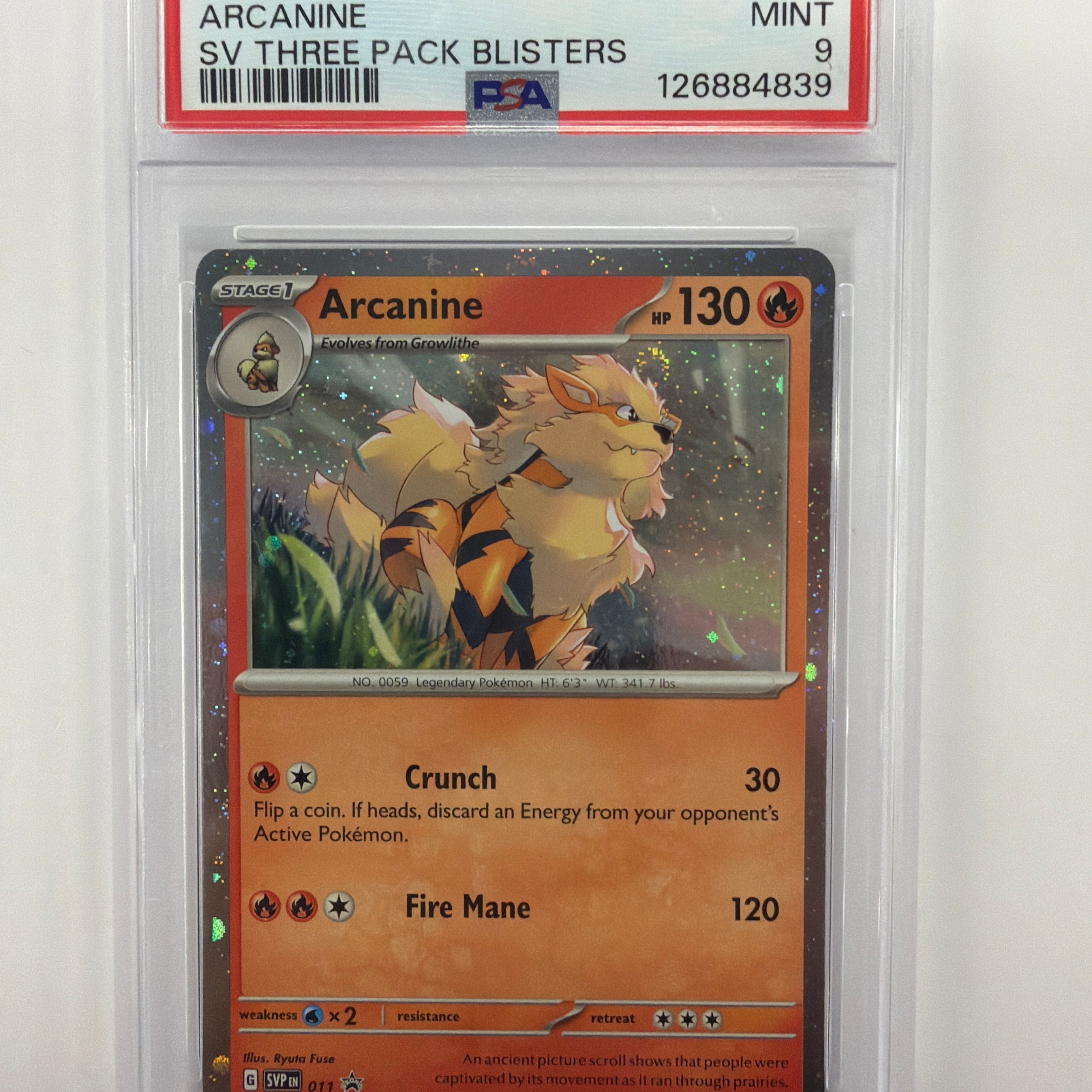 Pokémon TCG - PSA Mint 9 Scarlet & Violet Promo Arcanine 011 Cosmo Holo