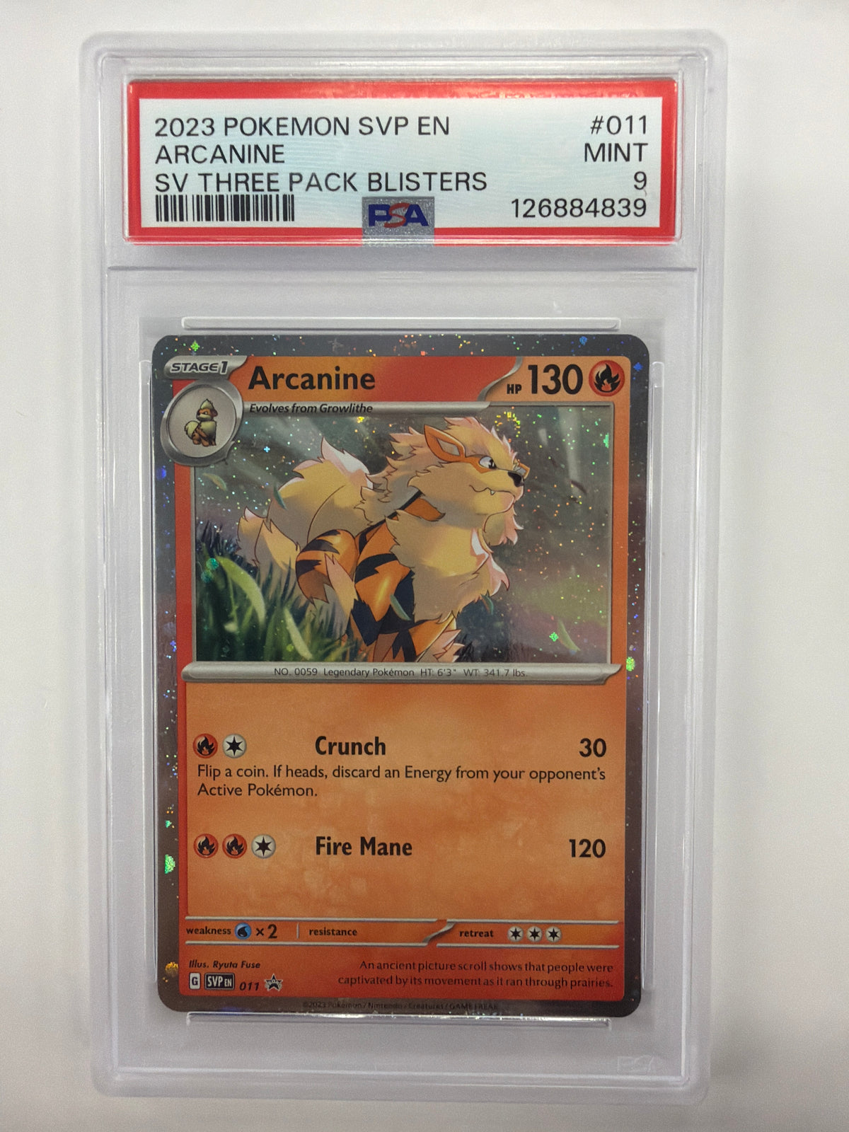 Pokémon TCG - PSA Mint 9 Scarlet & Violet Promo Arcanine 011 Cosmo Holo