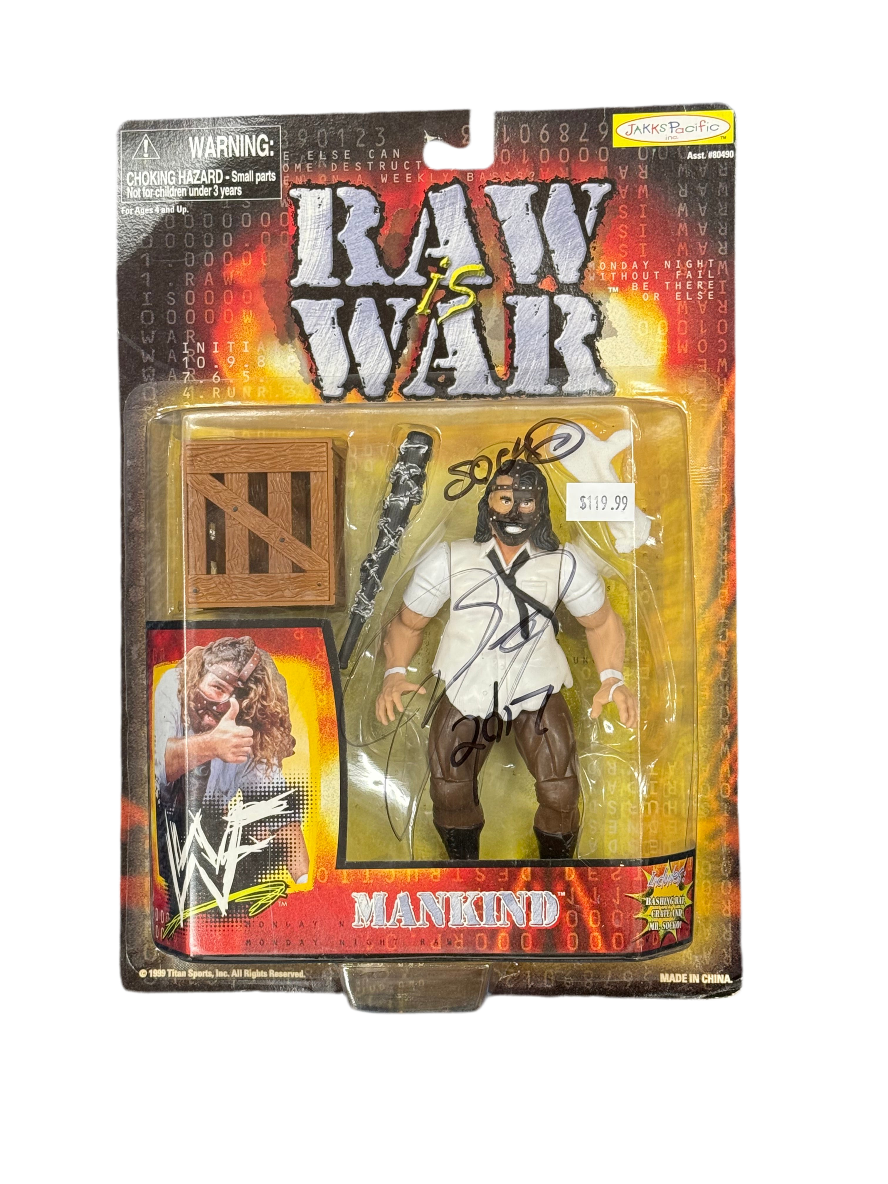 WWF RAW IS WAR Mankind Signed Action Figure W/ JSA Certification