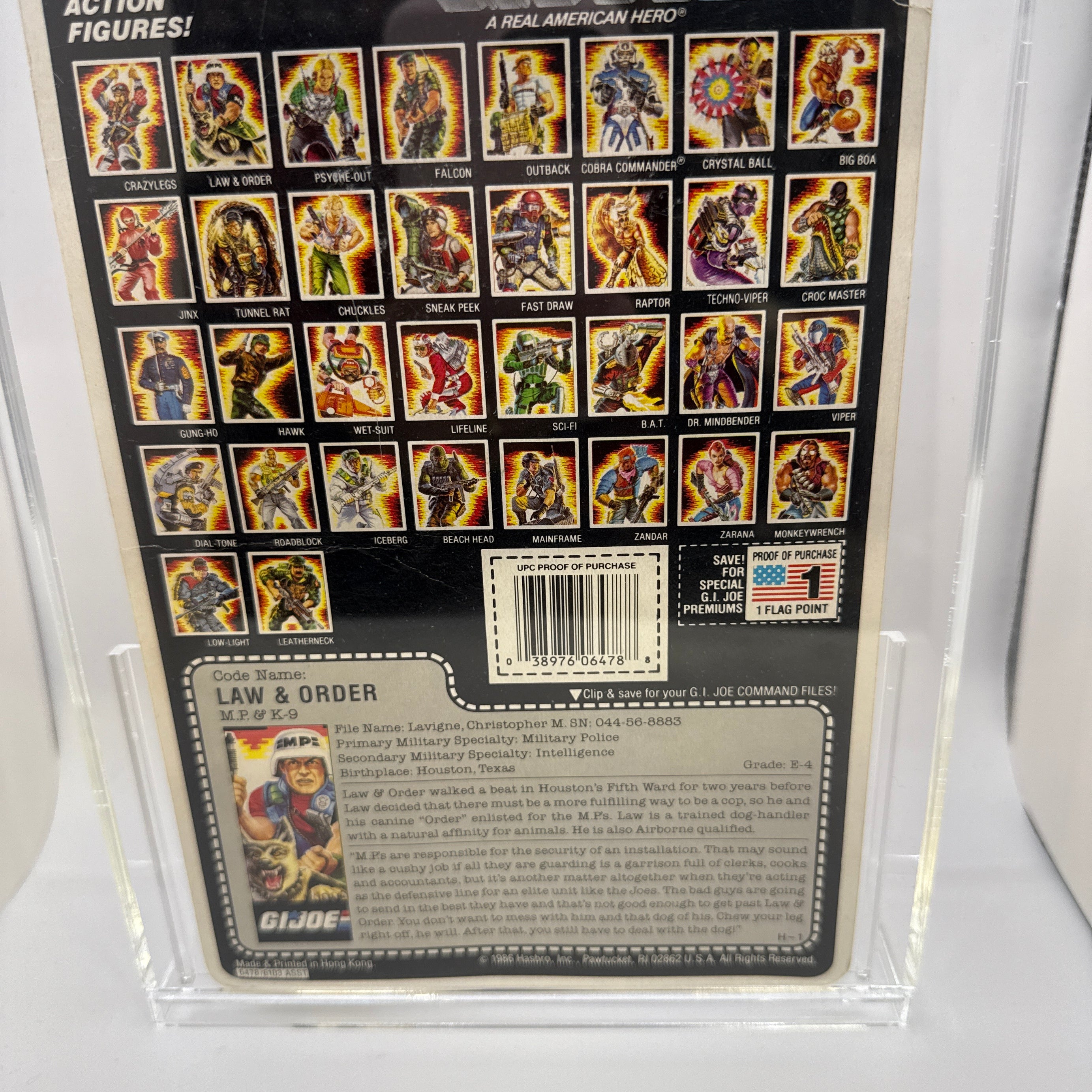 Hasbro G.I. Joe Vintage 1986 Code Name: Law & Order M.P. & K-9 34 Back Punched Card Action Figure