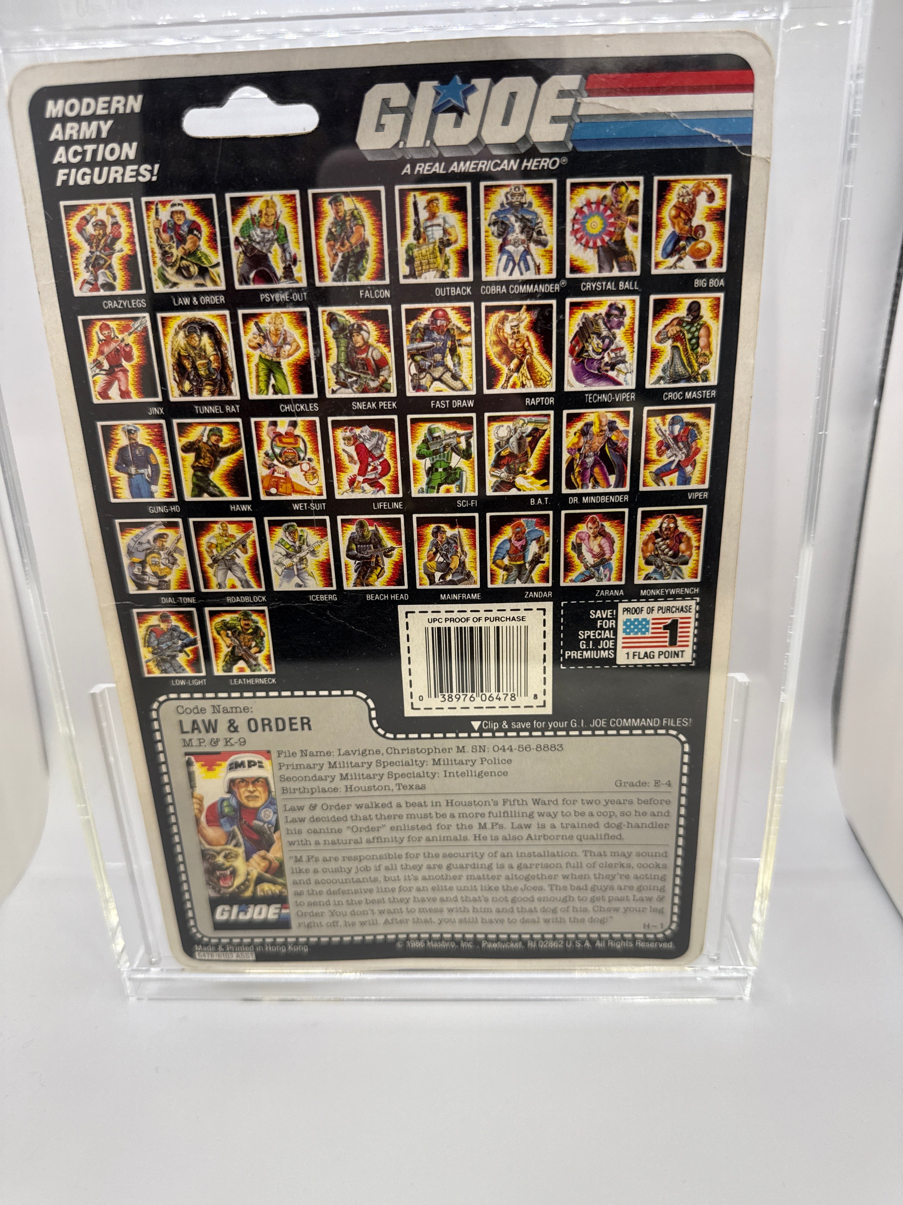 Hasbro G.I. Joe Vintage 1986 Code Name: Law & Order M.P. & K-9 34 Back Punched Card Action Figure