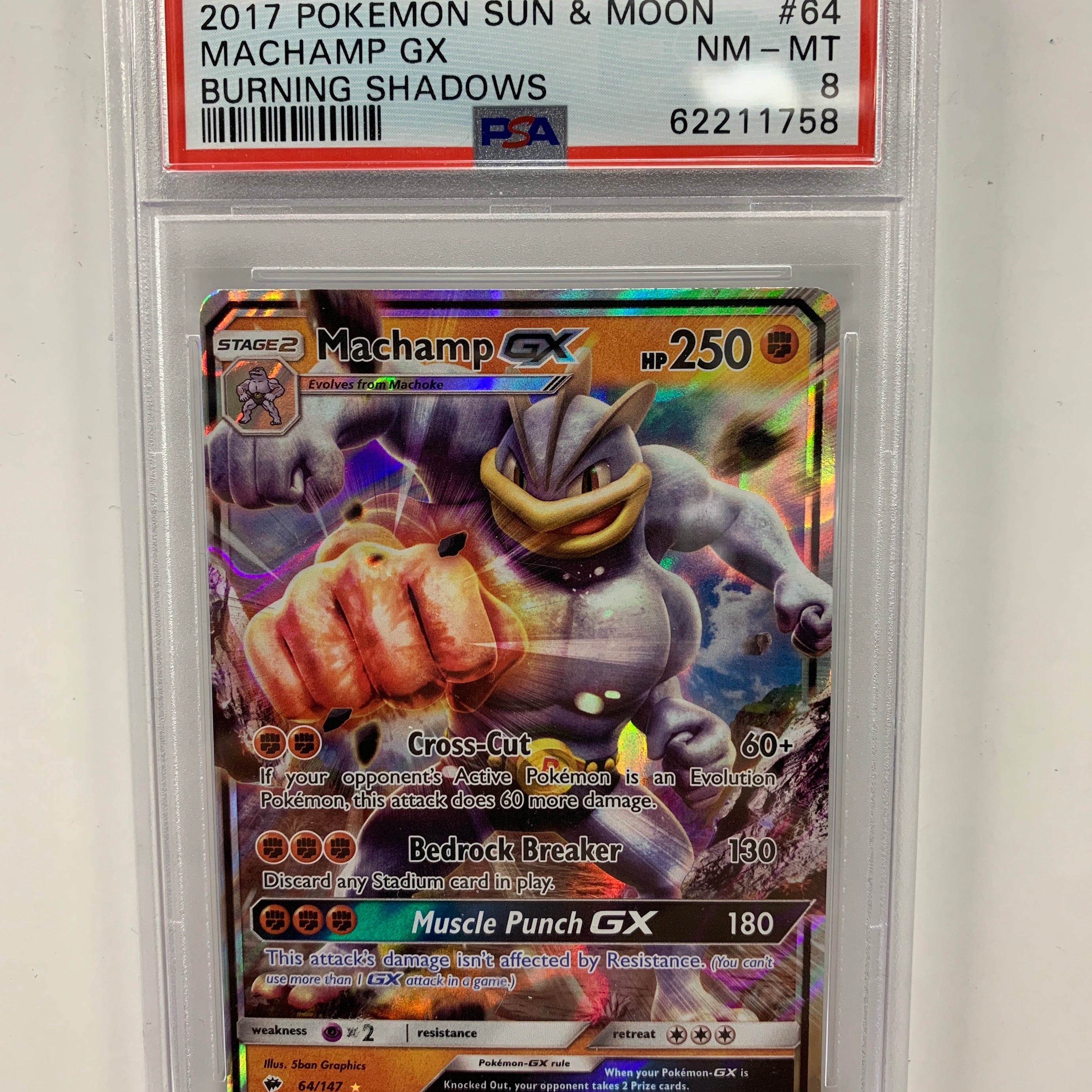 Pokémon TCG - PSA NM-MT 8 Burning Shadows Machamp GX 64/147