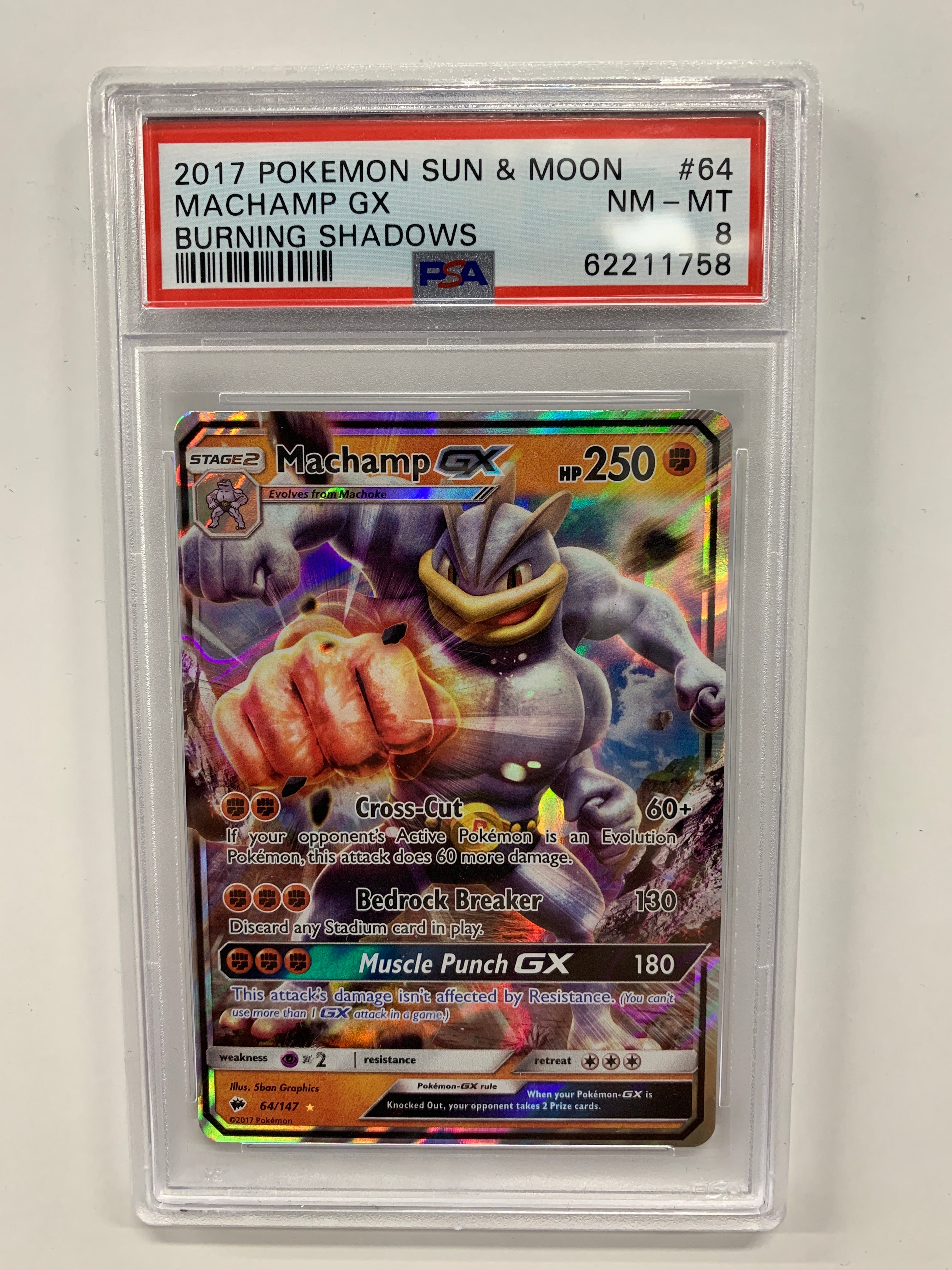 Pokémon TCG - PSA NM-MT 8 Burning Shadows Machamp GX 64/147