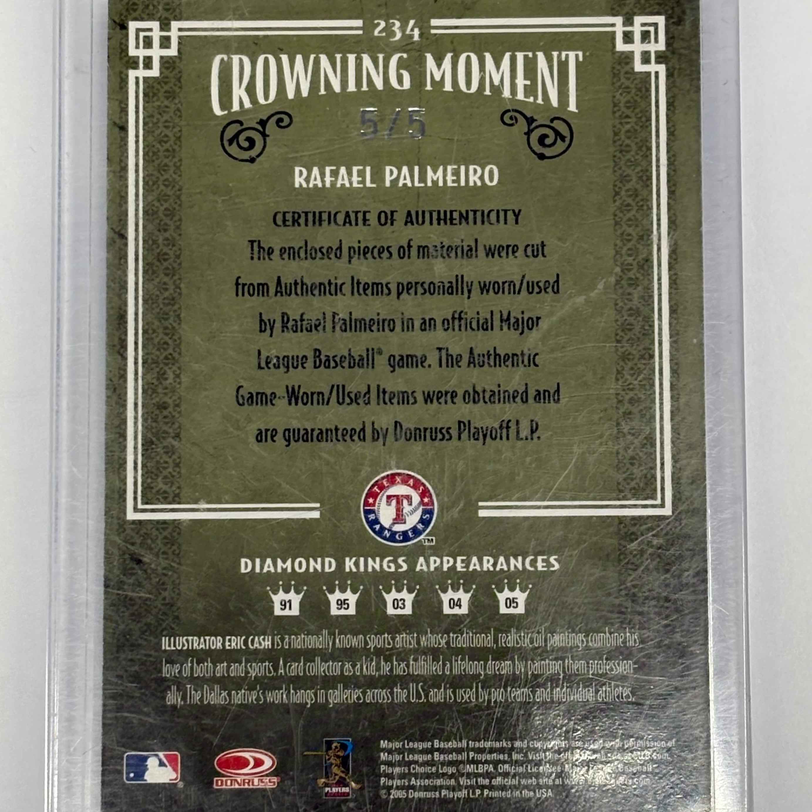 2005 Donruss Diamond Kings Rafael Palmeiro Framed Materials Autograph Card #246 Numbered 5/5