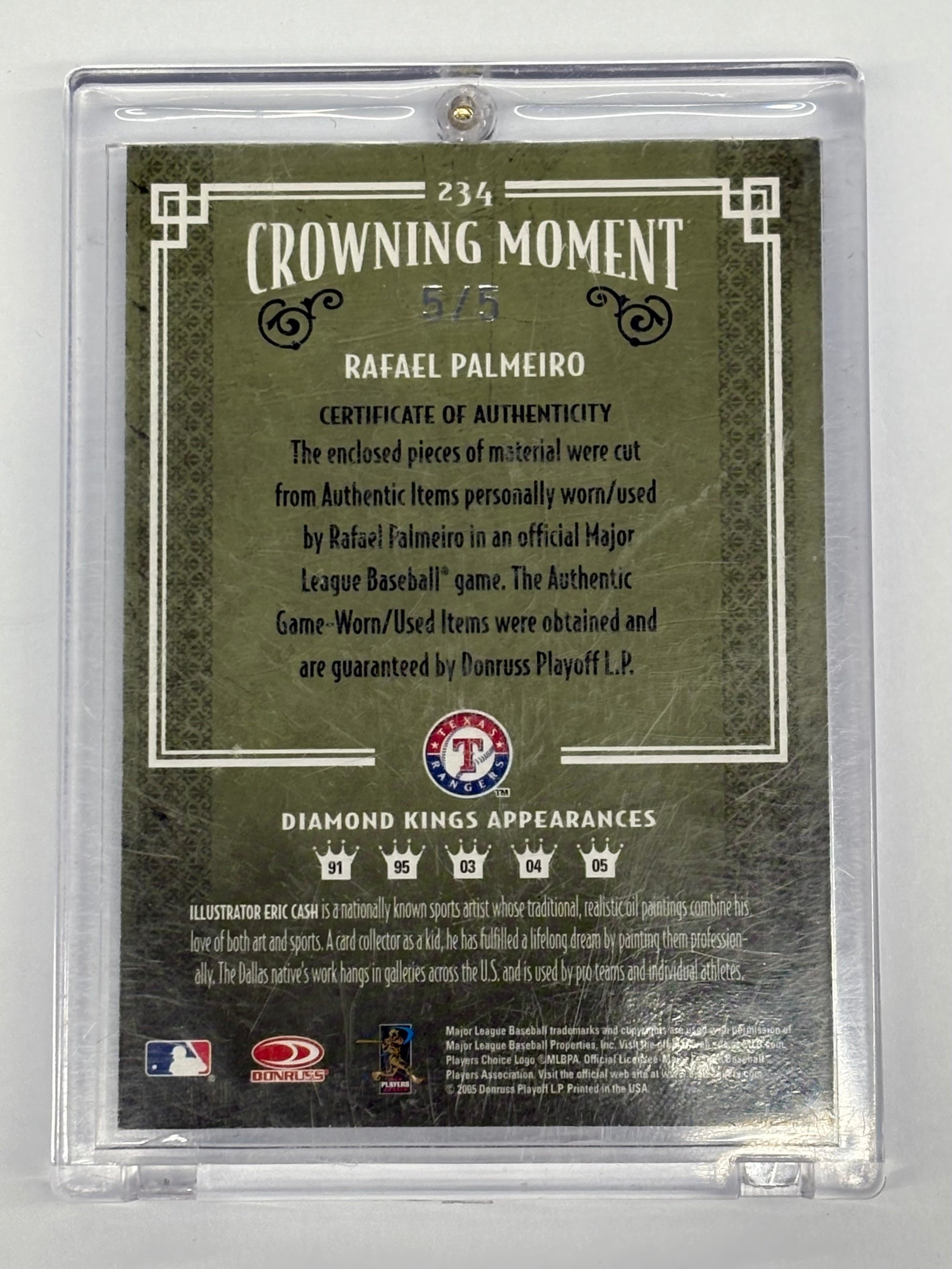 2005 Donruss Diamond Kings Rafael Palmeiro Framed Materials Autograph Card #246 Numbered 5/5