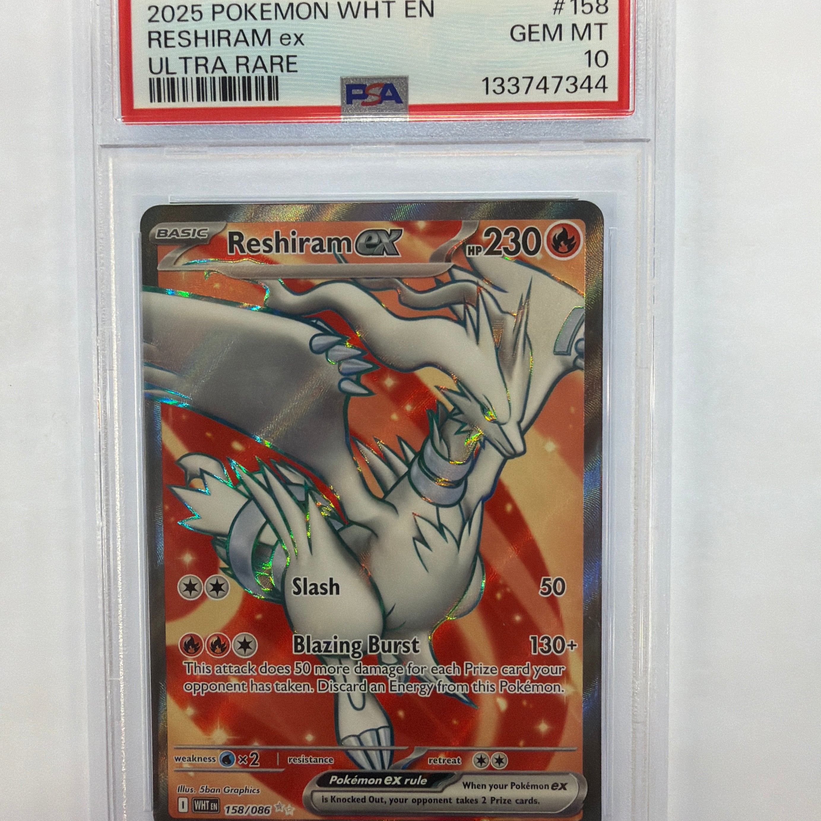 Pokémon TCG - PSA Gem MT 10 White Flare Reshiram 158/086 Ultra Rare