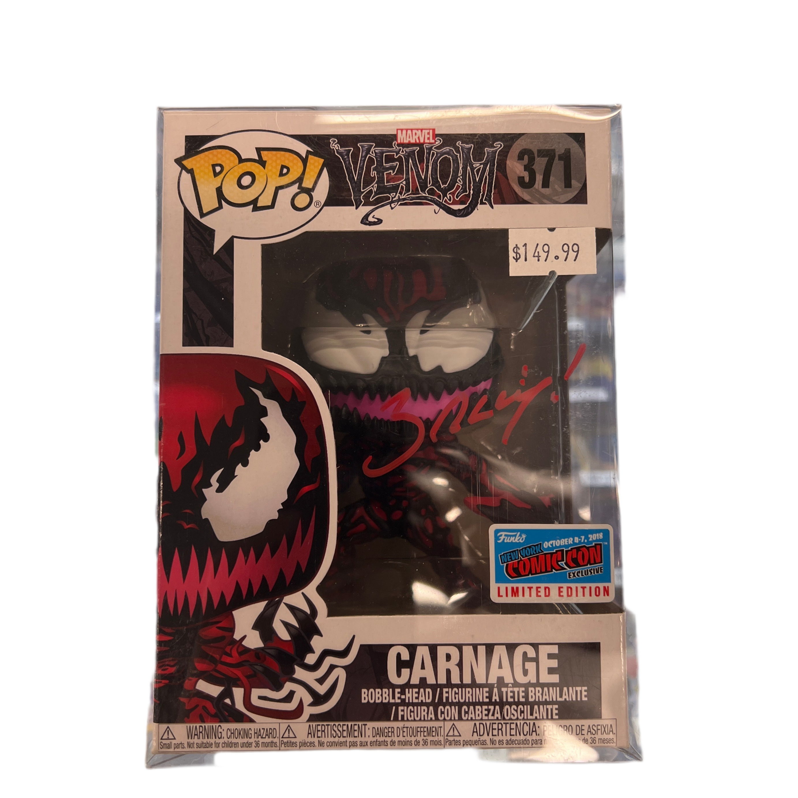 SIGNED Funko Pop! Marvel Venom New York Comic Con 2018 Exclusive Limited Edition Carnage #371 JSA Certified