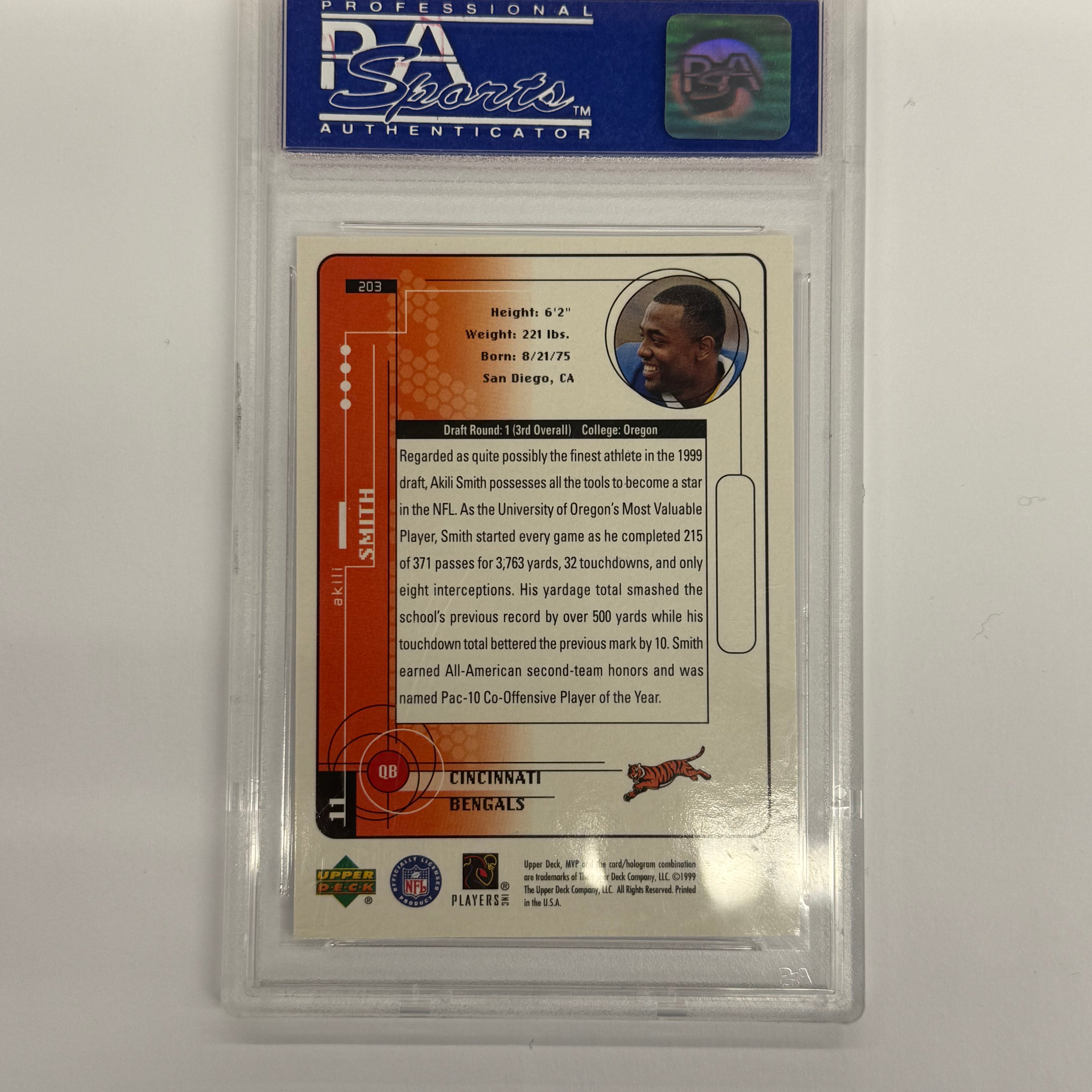 1999 Upper Deck MVP PSA 9 MINT Akili Smith #203