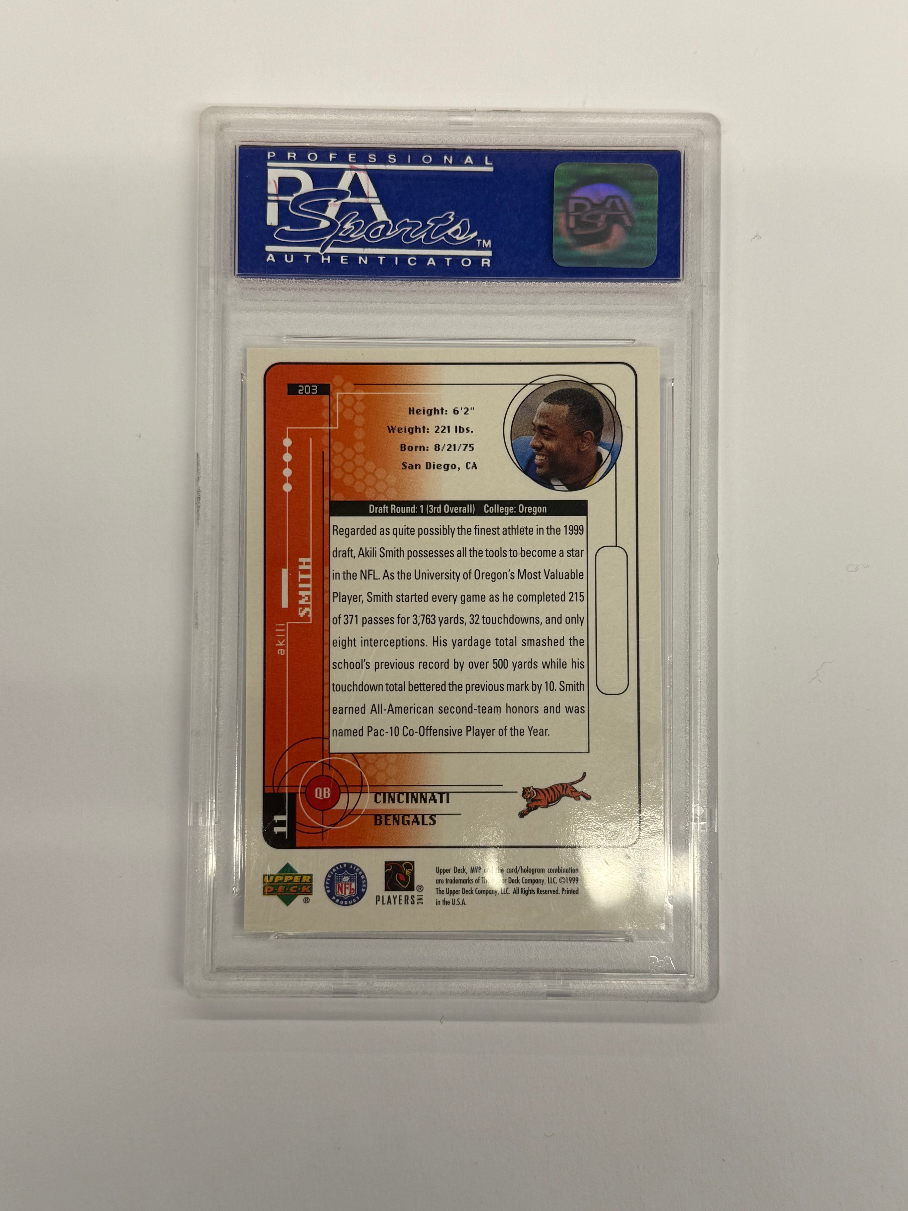 1999 Upper Deck MVP PSA 9 MINT Akili Smith #203
