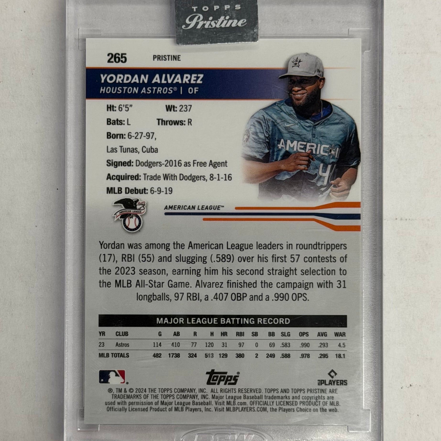 2024 Topps Pristine Baseball Yordan Alvarez #265 Gold Refractor Numbered 36/50