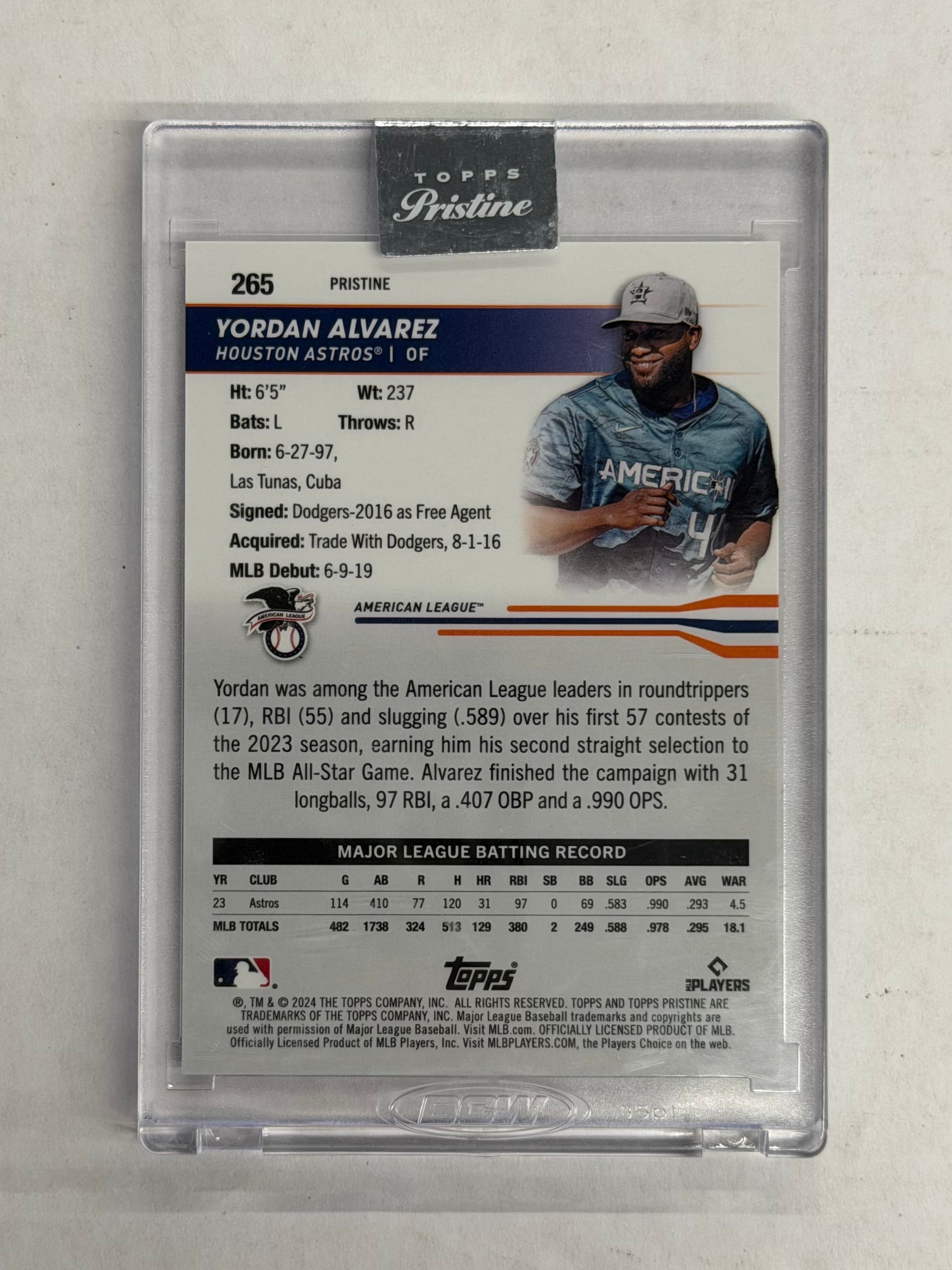 2024 Topps Pristine Baseball Yordan Alvarez #265 Gold Refractor Numbered 36/50