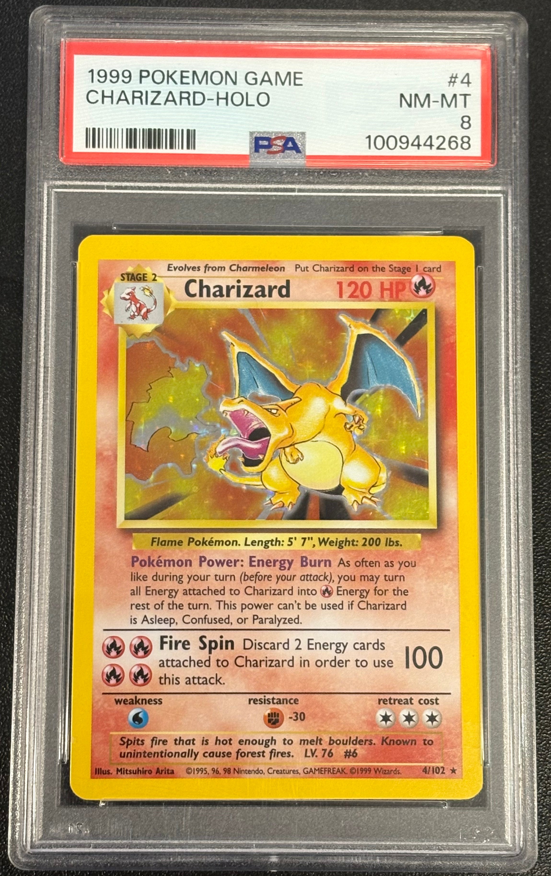 Pokémon TCG - PSA-MT 8 Base Set Unlimited Charizard 4/102 Holo