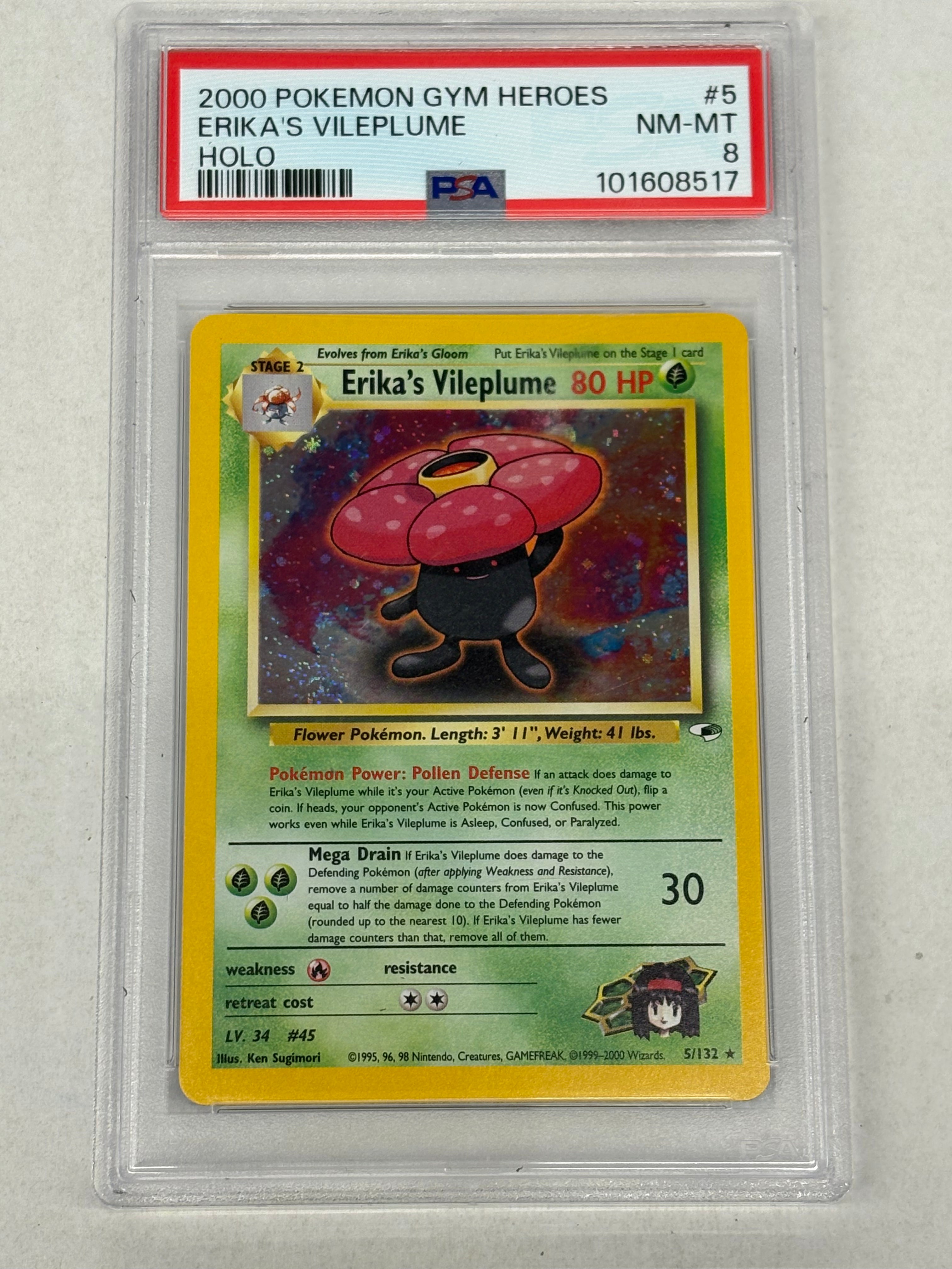Pokémon TCG - PSA NM 8 Gym Heroes 1st Edition Erika’s Vileplume 5/132 Holo