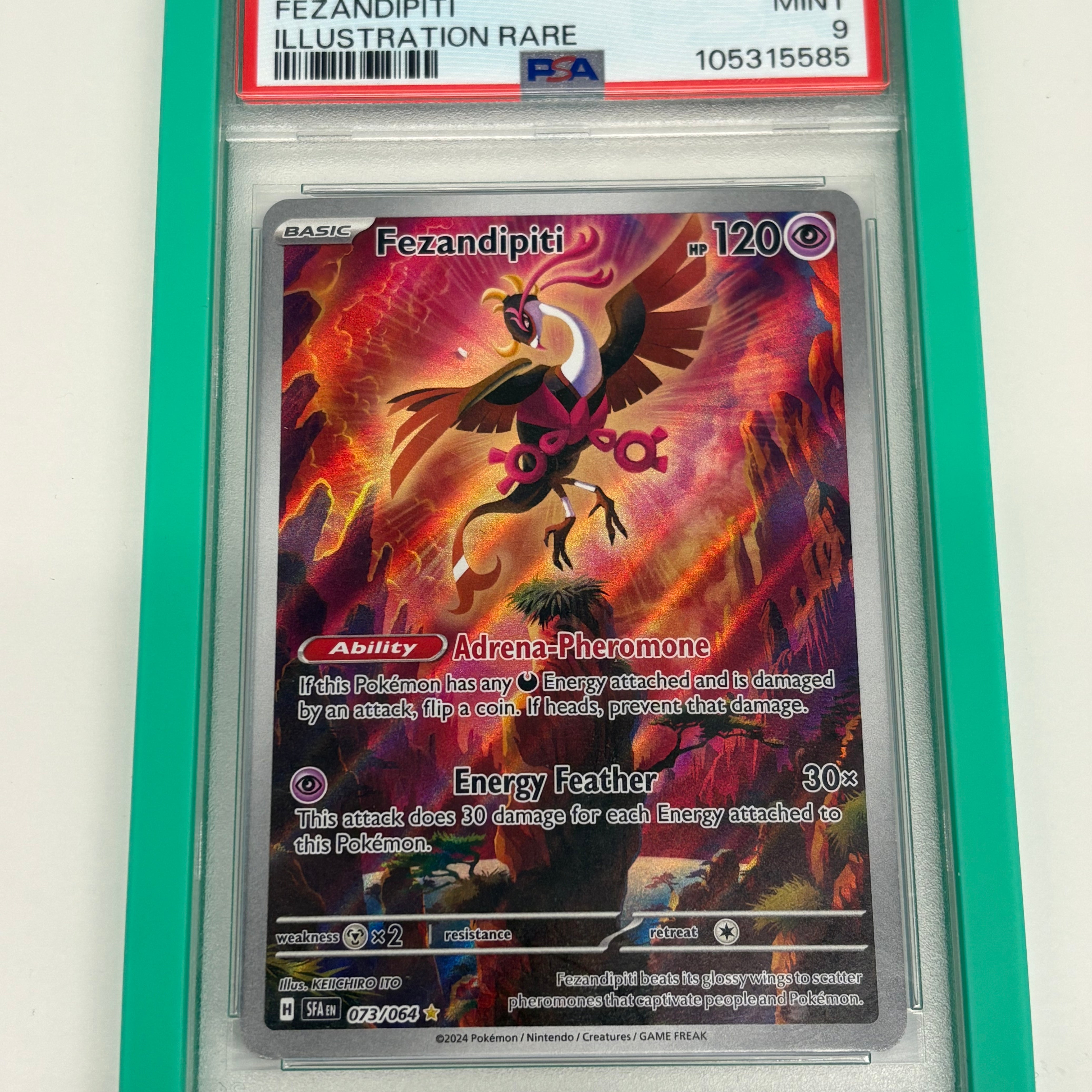 Pokémon TCG - PSA MINT 9 Shrouded Fable Fezandipiti 073/064 Illustration Rare w/ Guard