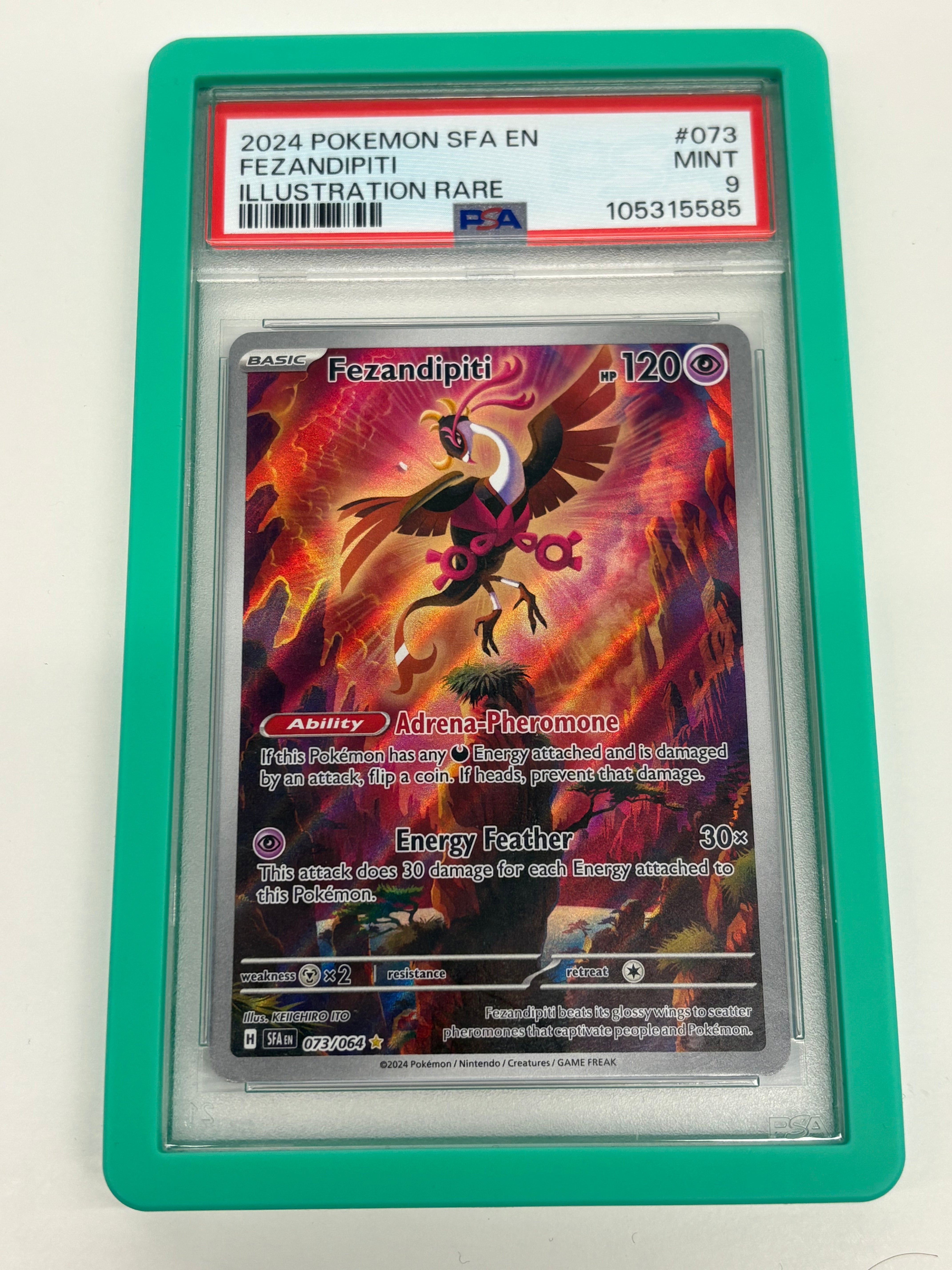 Pokémon TCG - PSA MINT 9 Shrouded Fable Fezandipiti 073/064 Illustration Rare w/ Guard