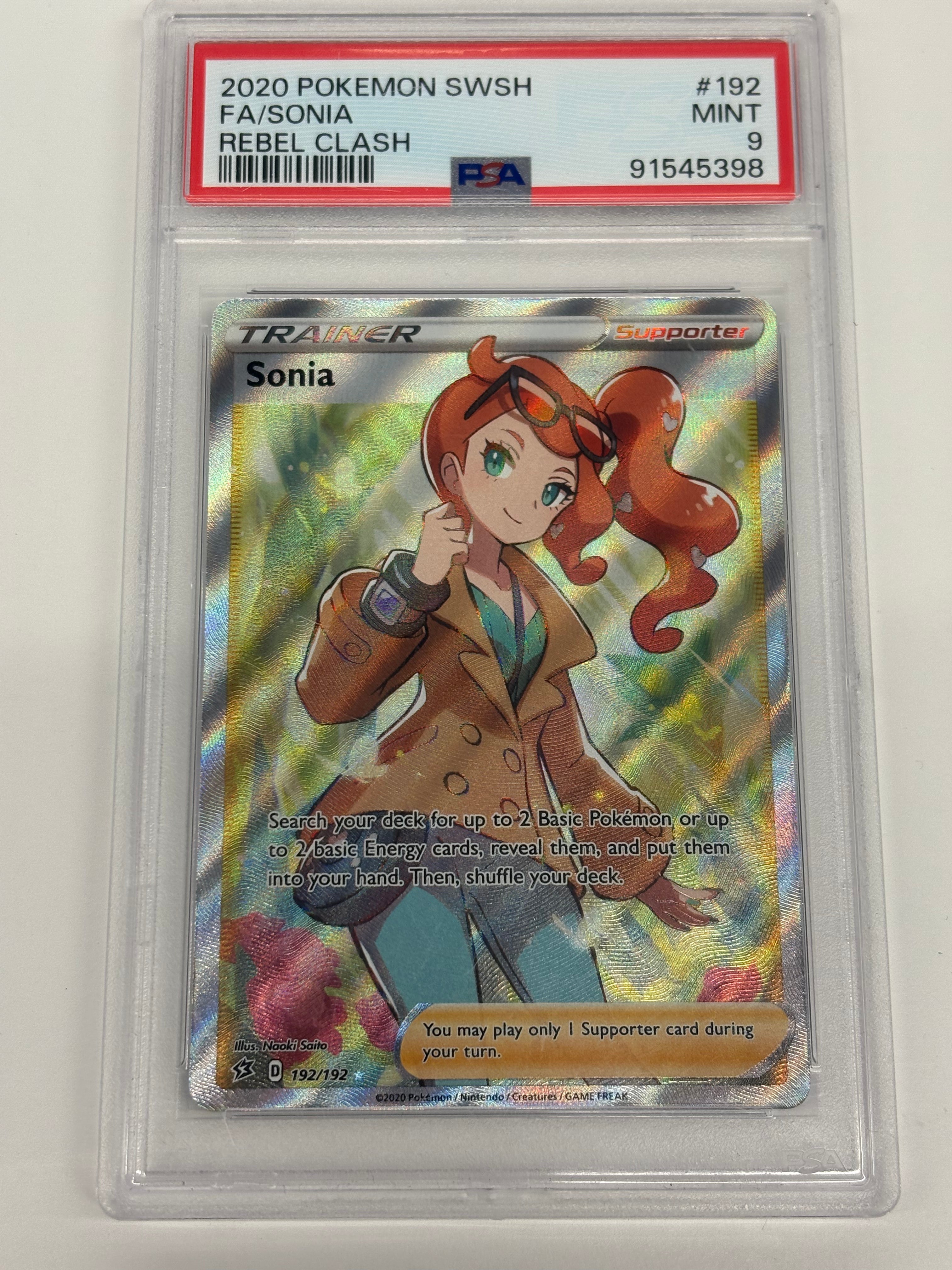 Pokémon TCG - PSA MINT 9 Rebel Clash Sonia 192/192 Full Art