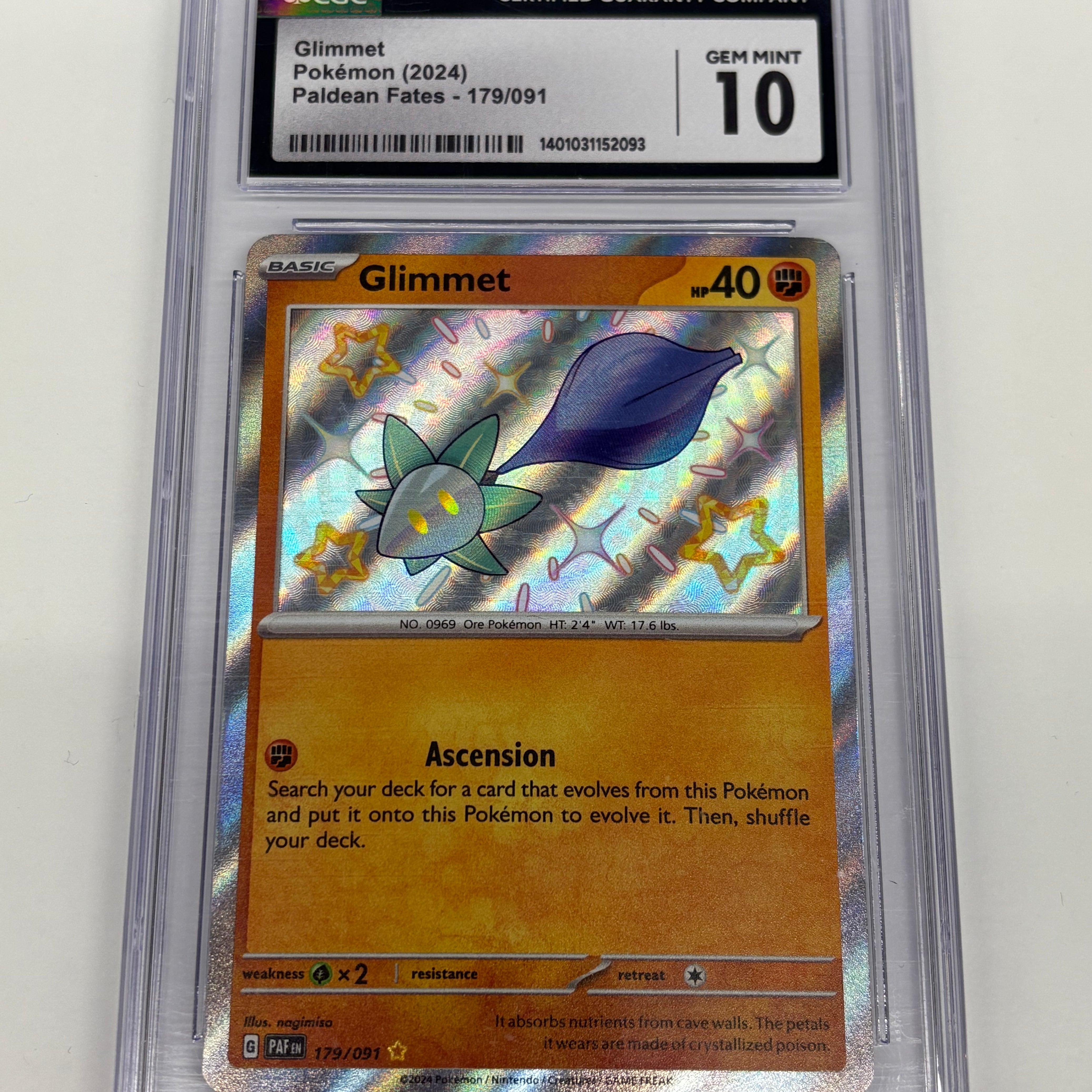 Pokémon TCG - CGC GEM MINT 10 Paldean Fates Glimmet 179/091