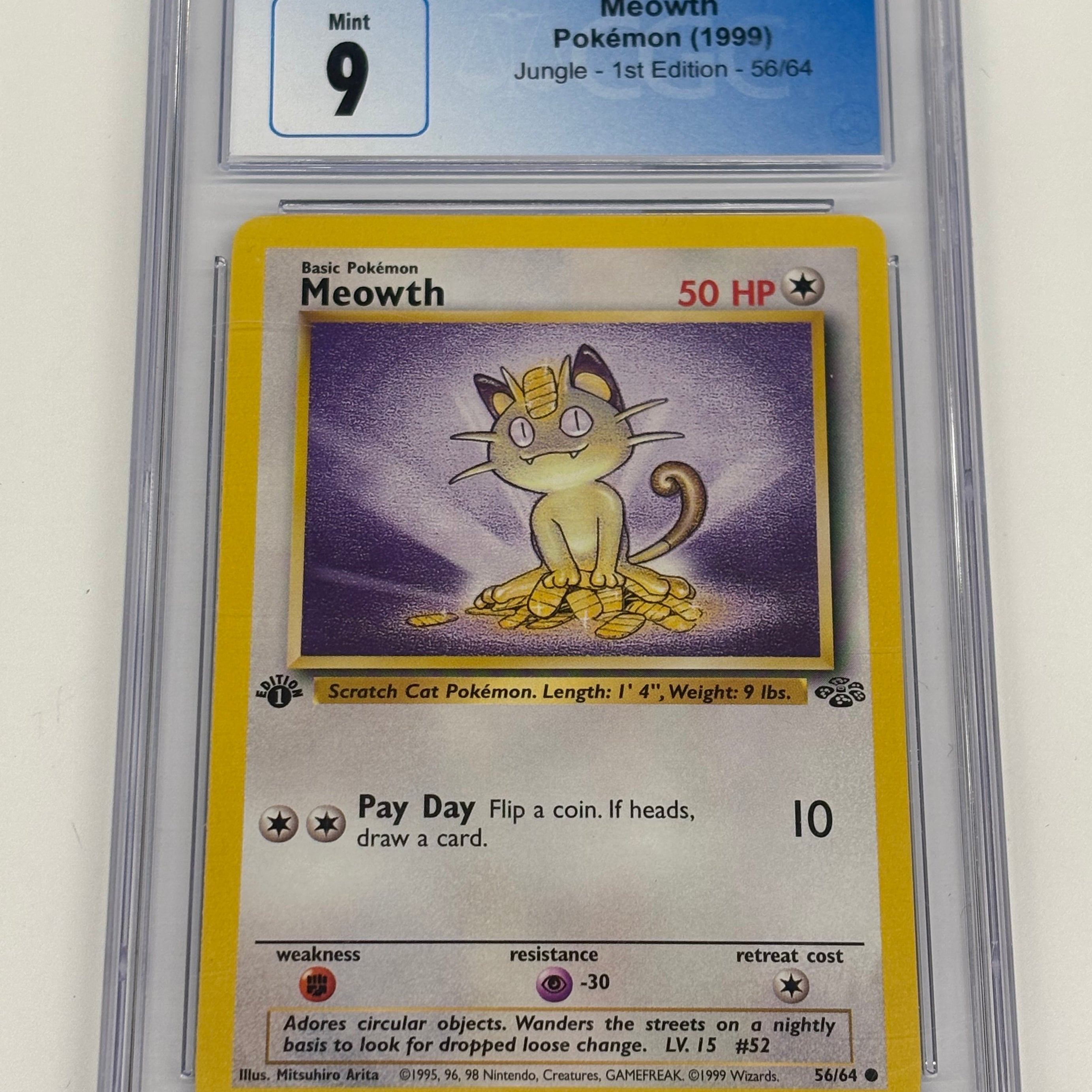 Pokémon TCG - CGC MINT 9 Jungle 1st Edition Meowth 56/64