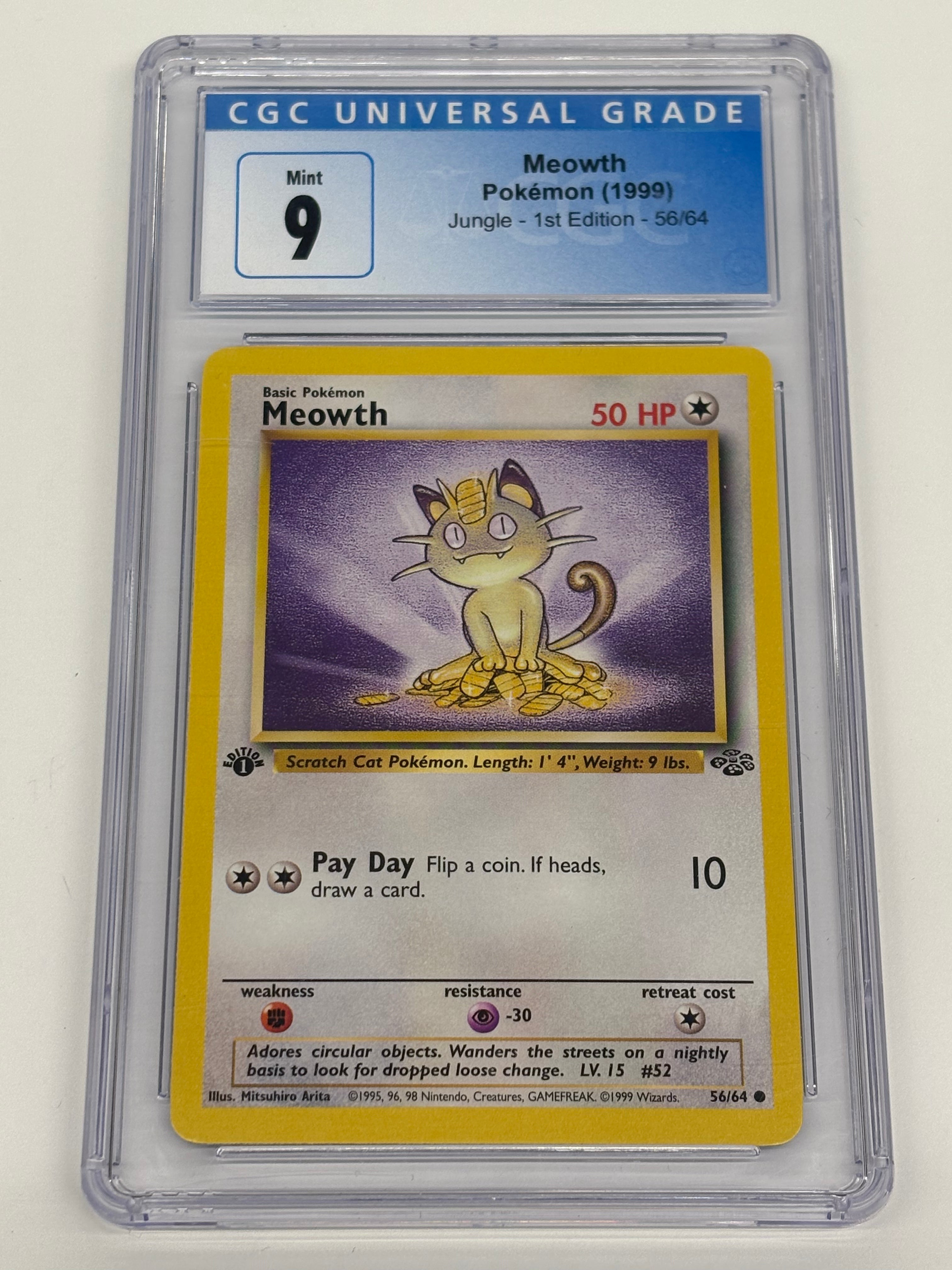 Pokémon TCG - CGC MINT 9 Jungle 1st Edition Meowth 56/64