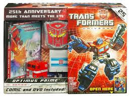 Hasbro Transformers 25th Aniversary Optimus Prime action figure comic and DVD