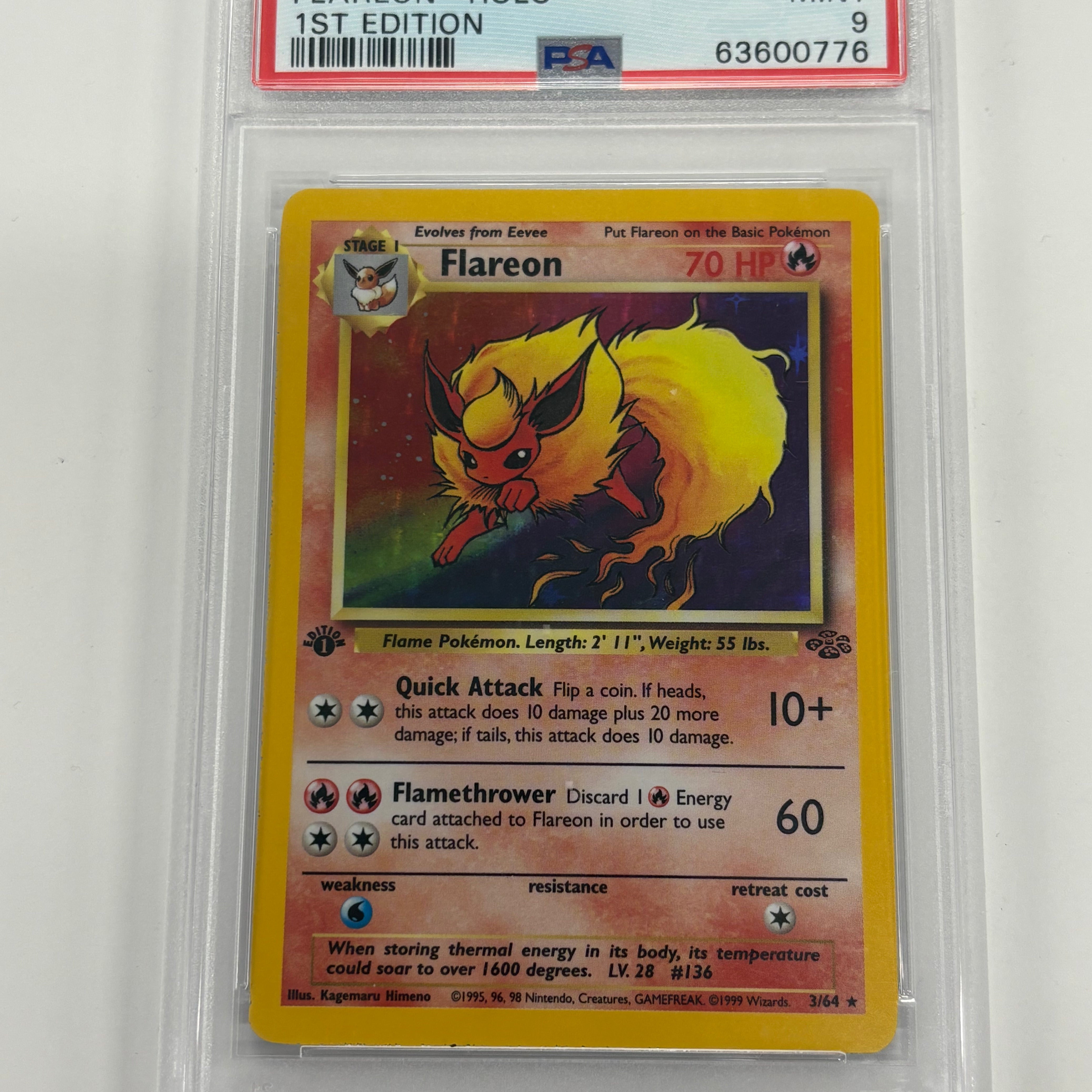 Pokémon TCG - PSA Mint 9 Jungle 1st Edition Flareon 3/64 Holo