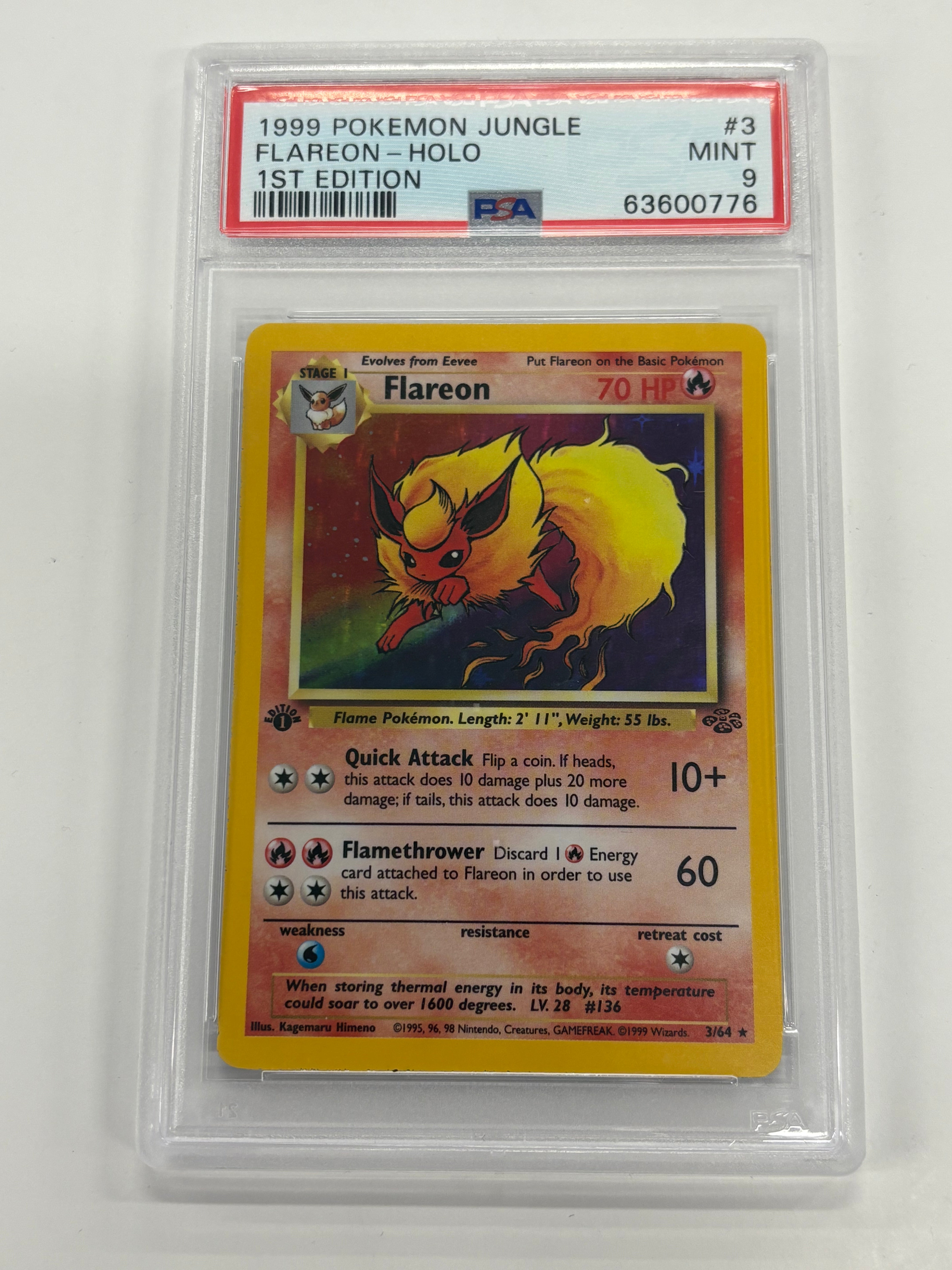 Pokémon TCG - PSA Mint 9 Jungle 1st Edition Flareon 3/64 Holo