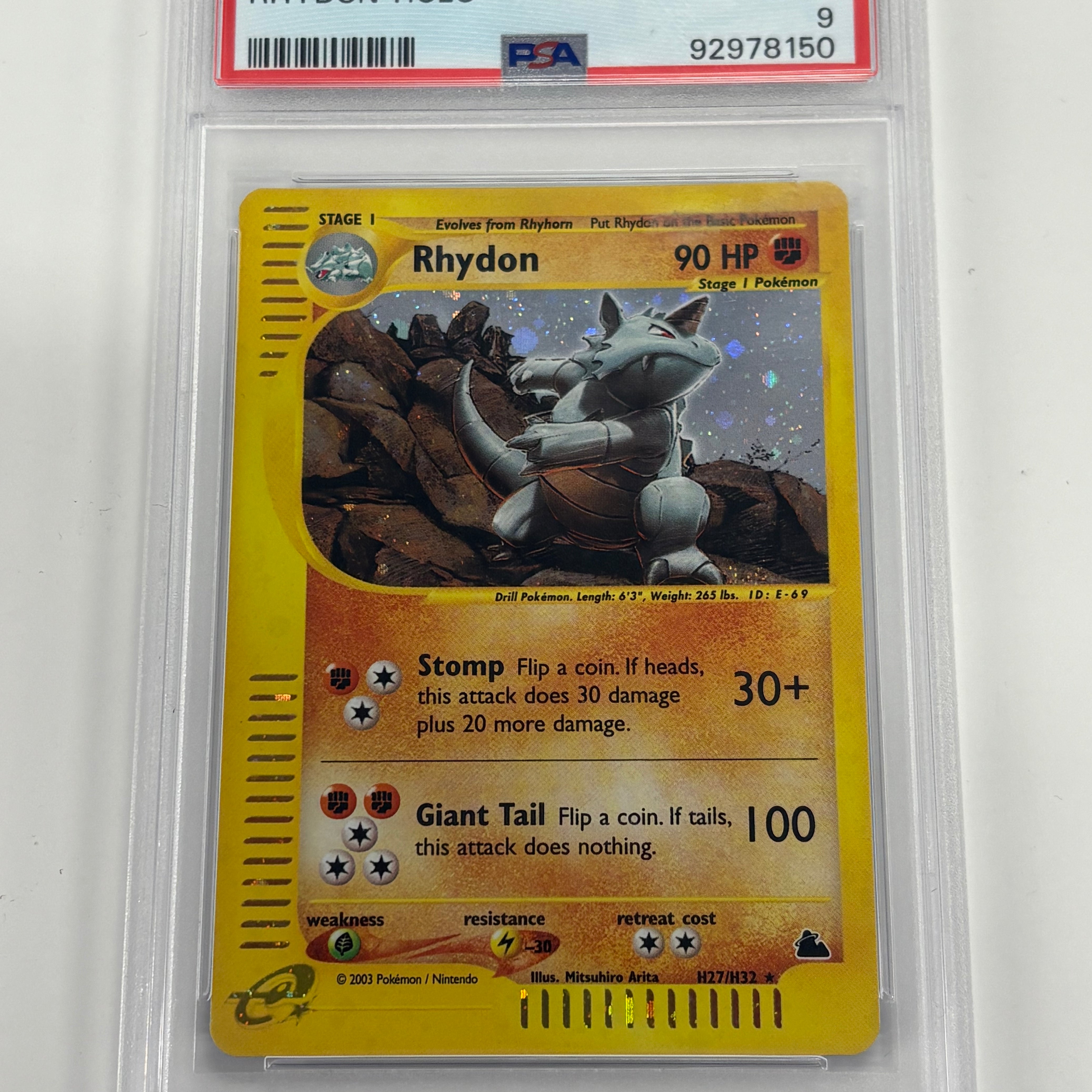 Pokémon TCG - PSA MINT 9 Skyridge Rhydon H27/H32 Holo