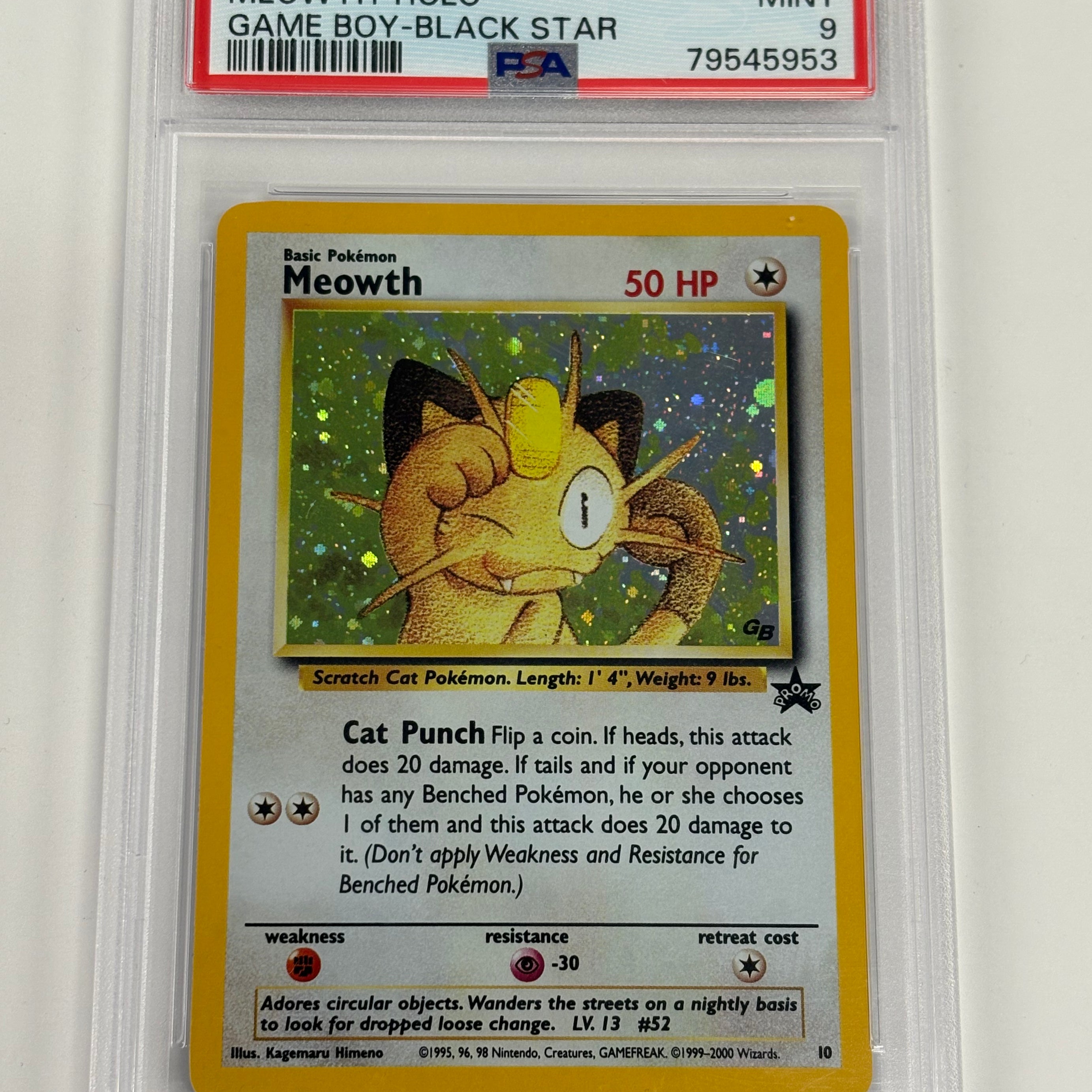 Pokémon TCG - PSA MINT 9 Game Boy-Black Star Promo Meowth #10 Holo