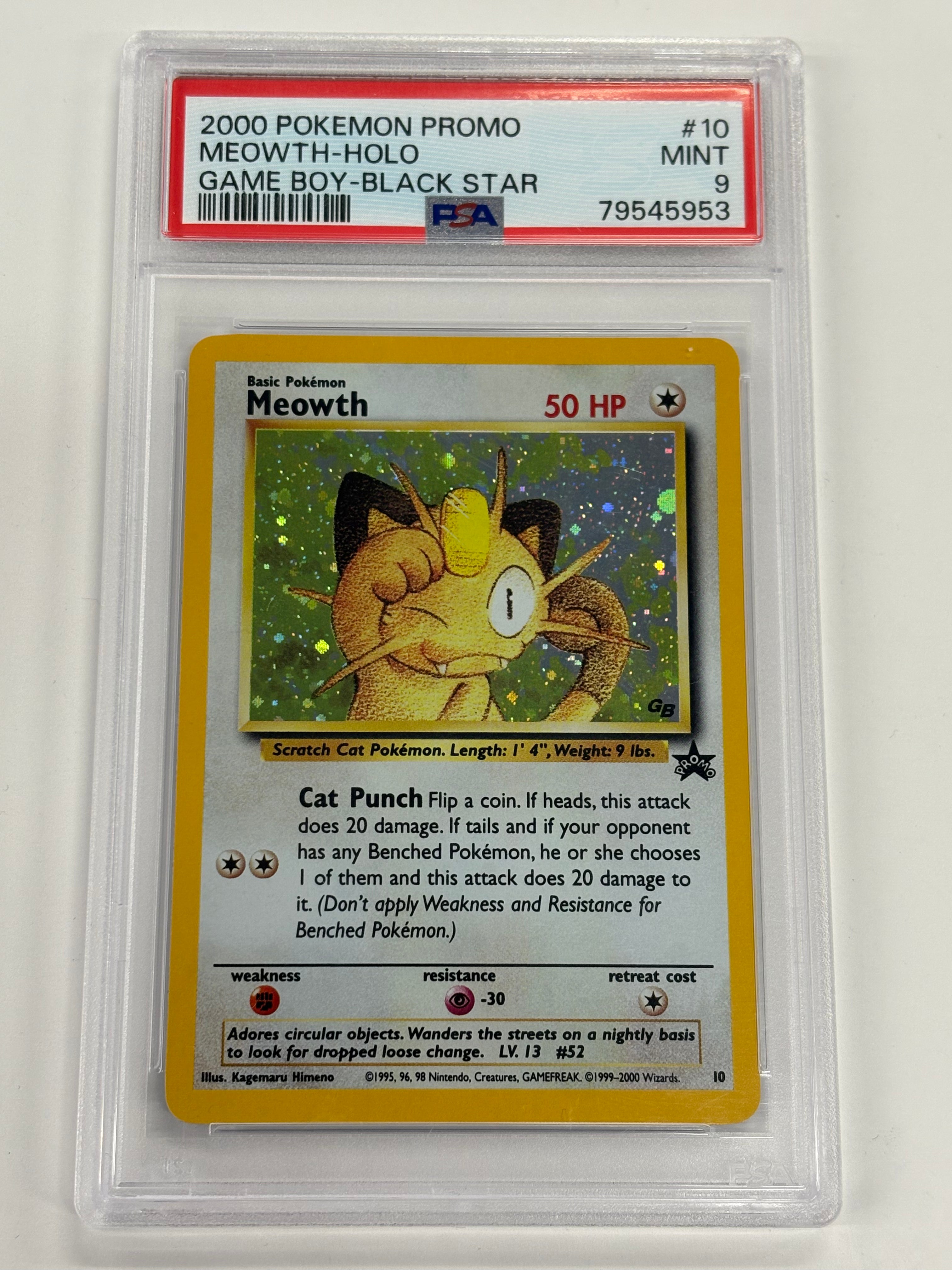 Pokémon TCG - PSA MINT 9 Game Boy-Black Star Promo Meowth #10 Holo