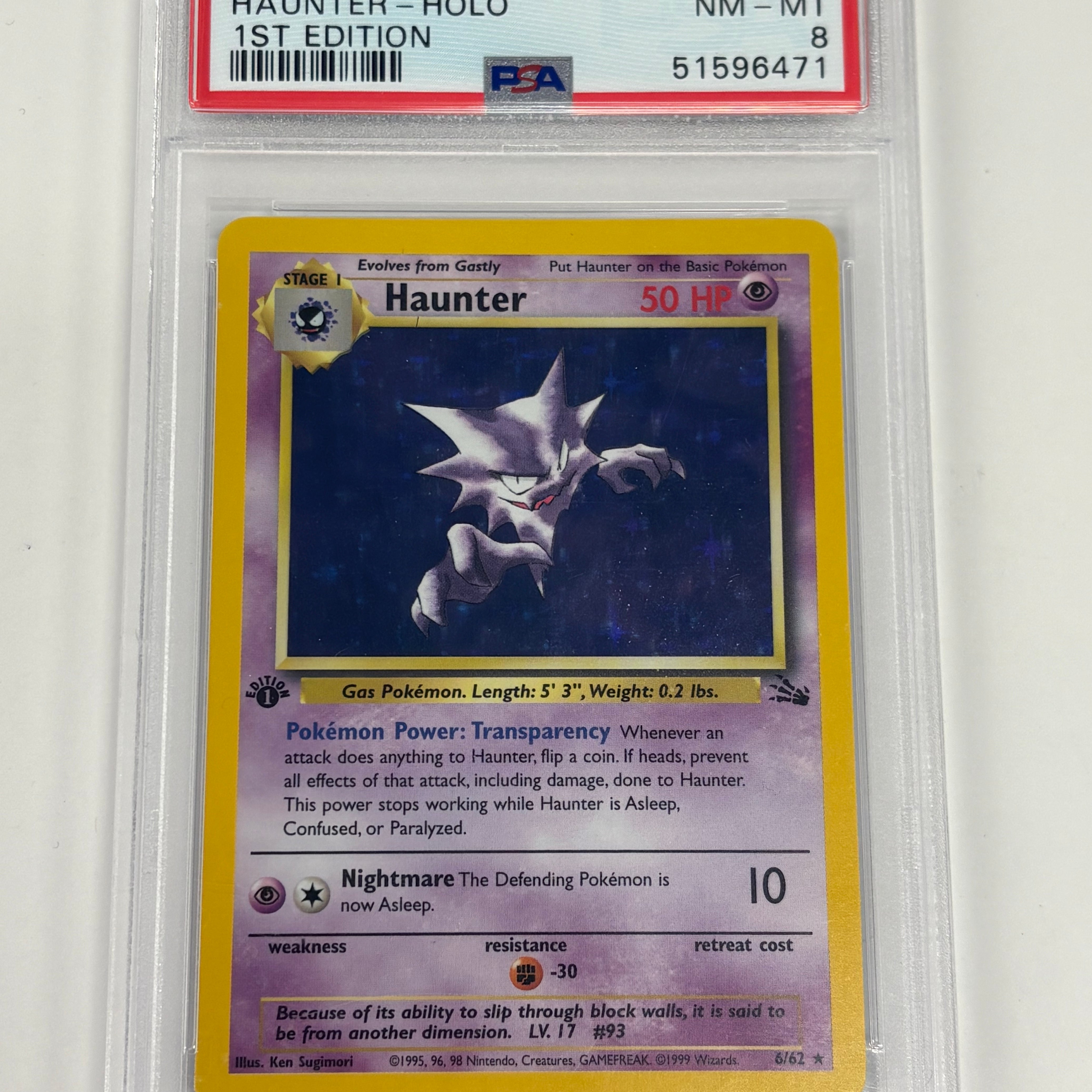 Pokémon TCG - PSA NM 8 Fossil 1st Edition Haunter 6/62 Holo
