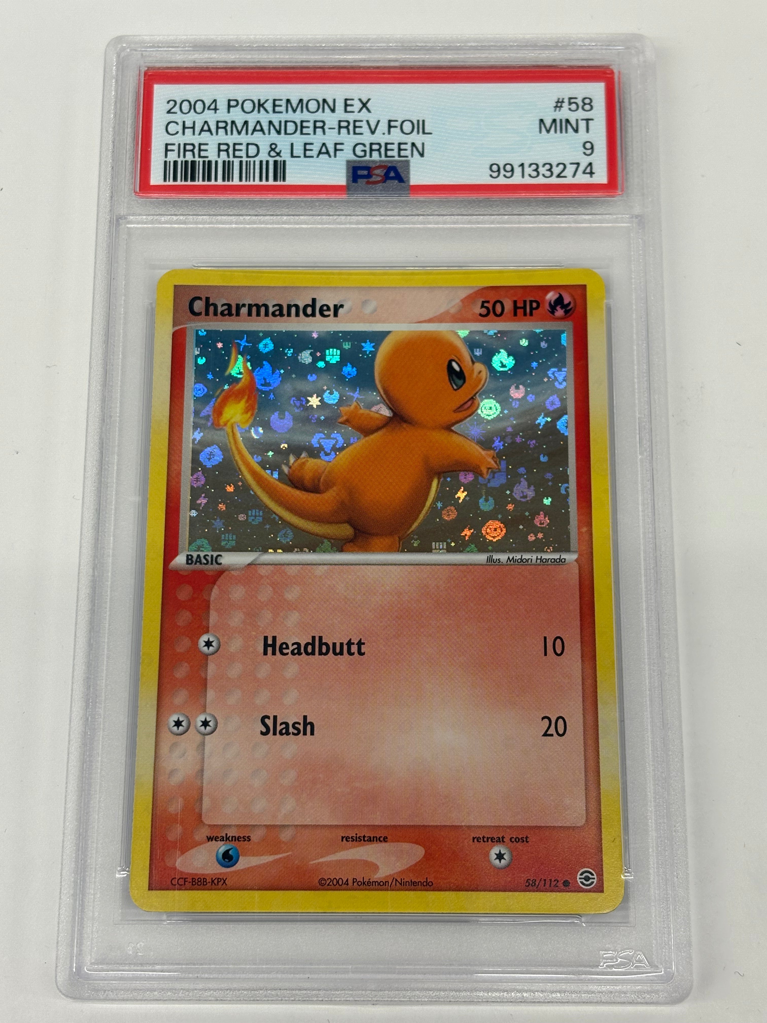Pokémon TCG - PSA MINT 9 EX FireRed & LeafGreen Charmander 58/112 Reverse Foil