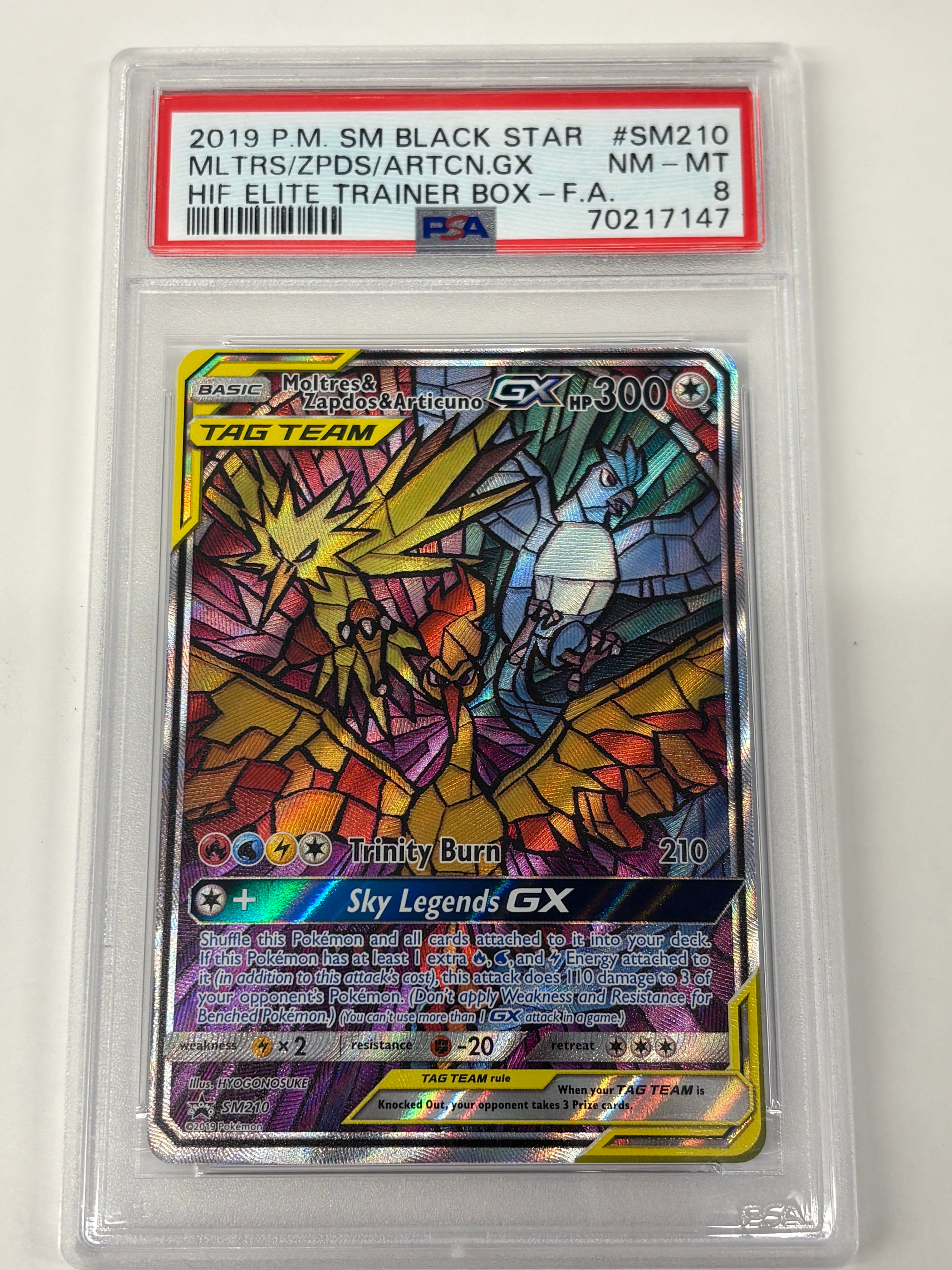 Pokémon TCG - PSA NM-MT 8 Black Star Promo Hidden Fates Elite Trainer Box Moltres & Zapdos & Moltres GX SM210 Full Art