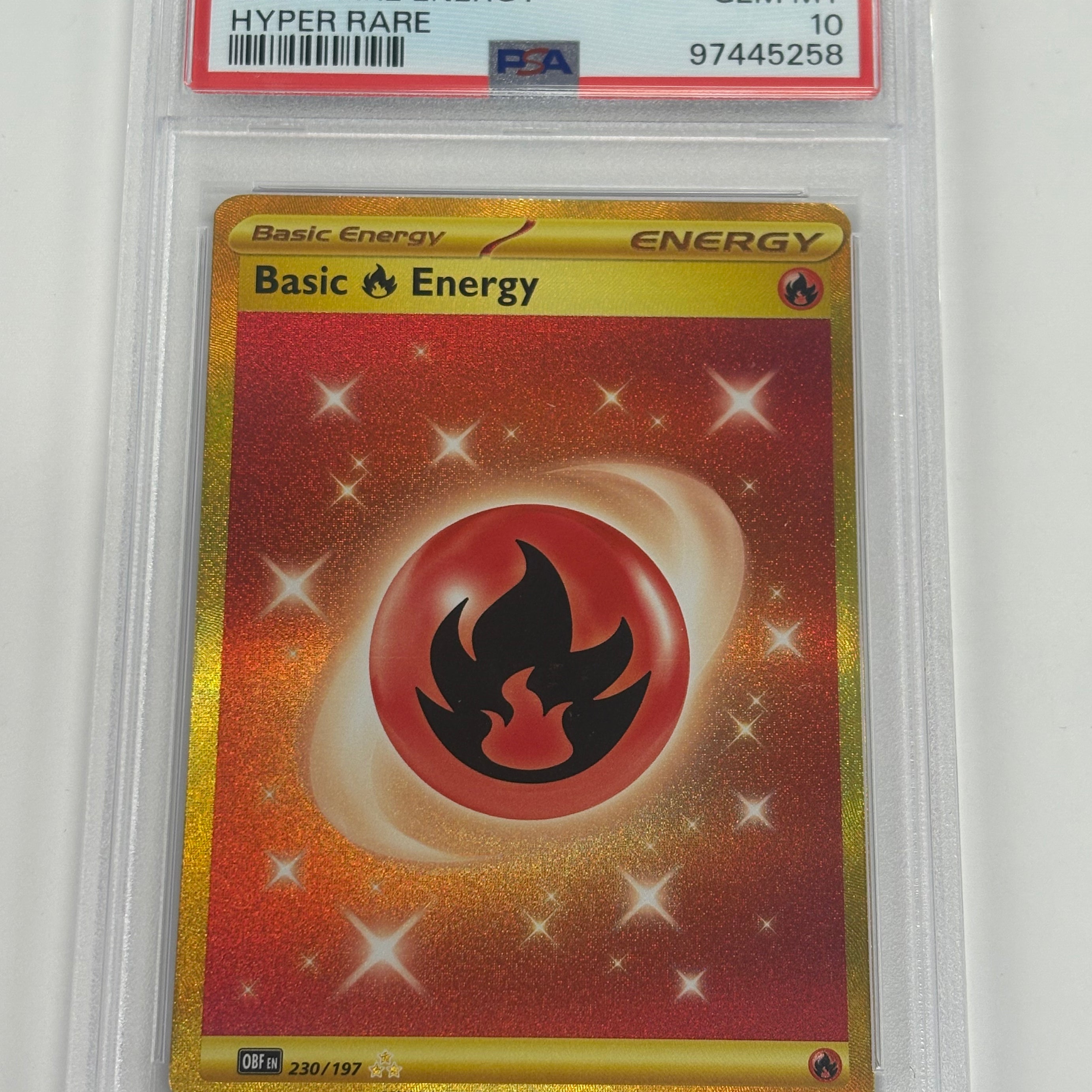 Pokémon TCG - PSA GEM MT 10 Obsidian Flames Basic Fire Energy 230/197 Hyper Rare