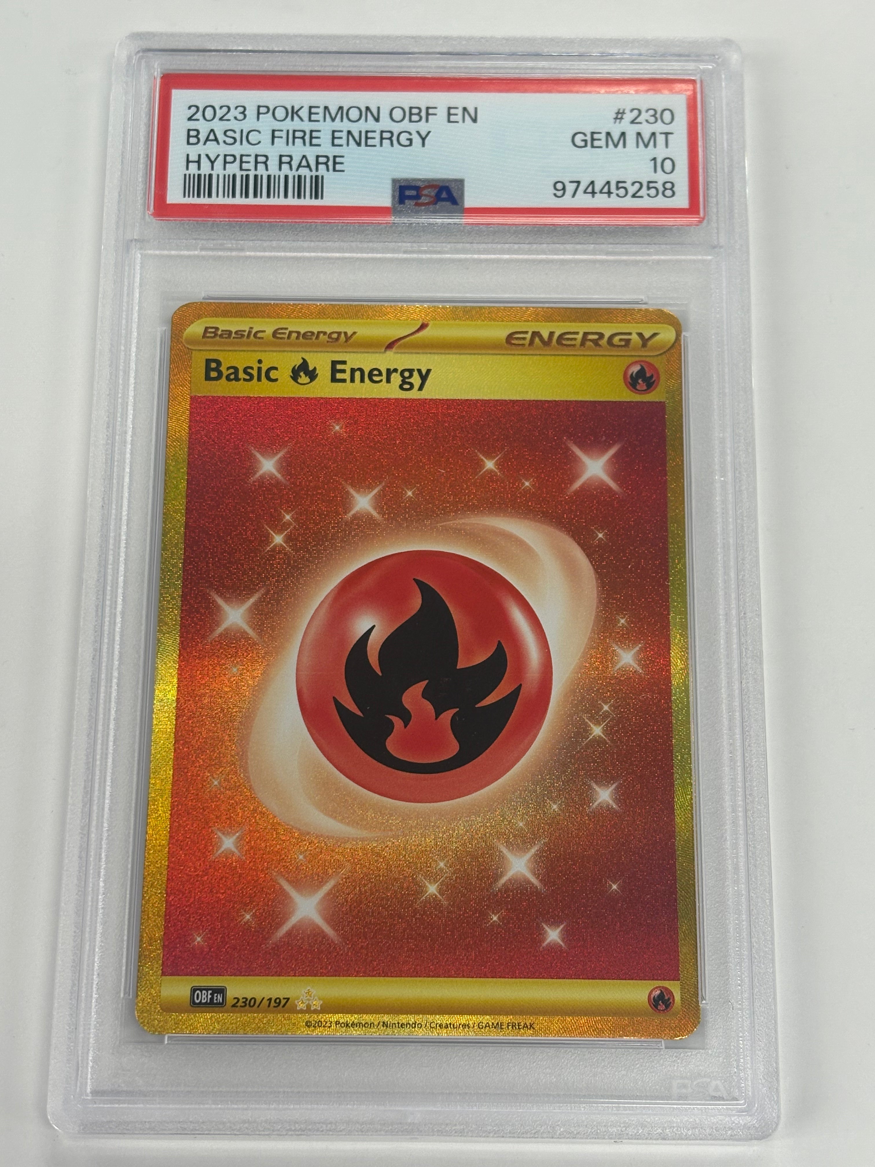 Pokémon TCG - PSA GEM MT 10 Obsidian Flames Basic Fire Energy 230/197 Hyper Rare
