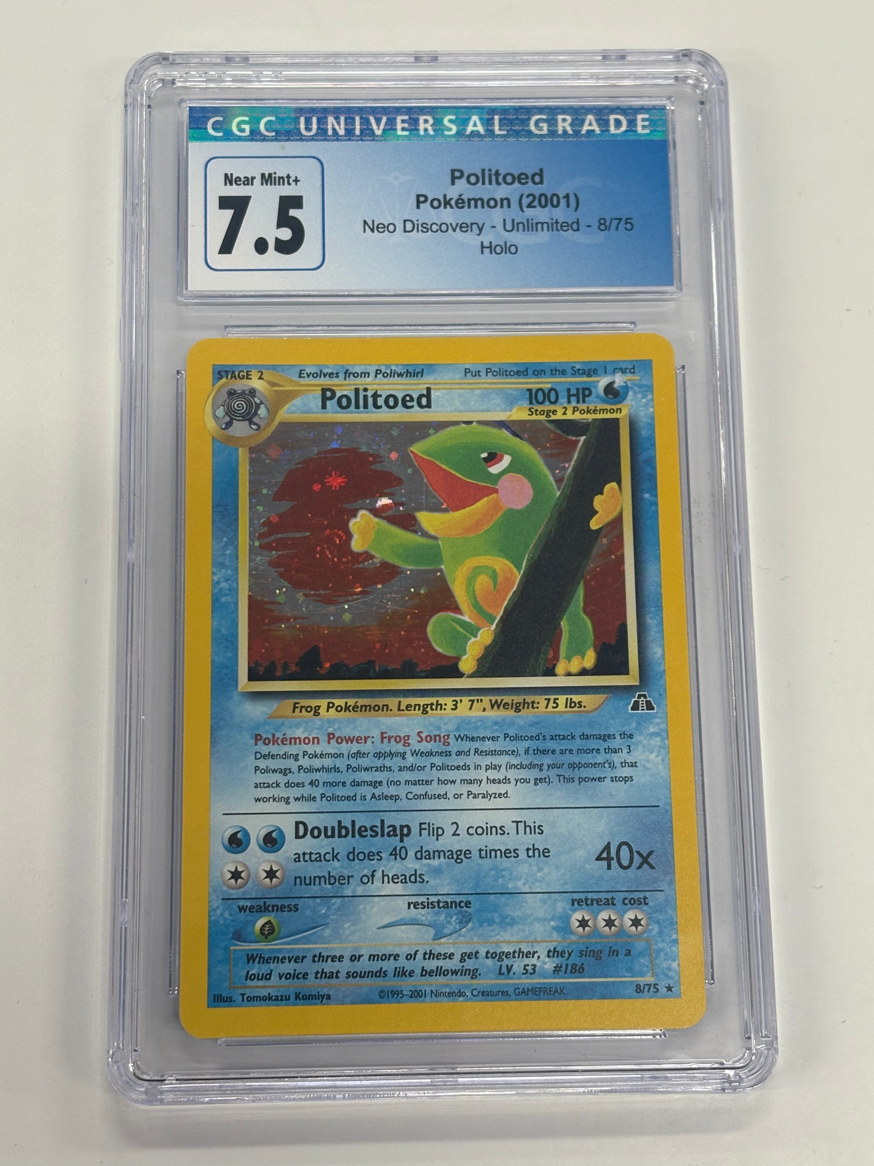 Pokémon TCG - CGC Near Mint 7.5 Neo Discovery Unlimited Politoad 8/75 Holo