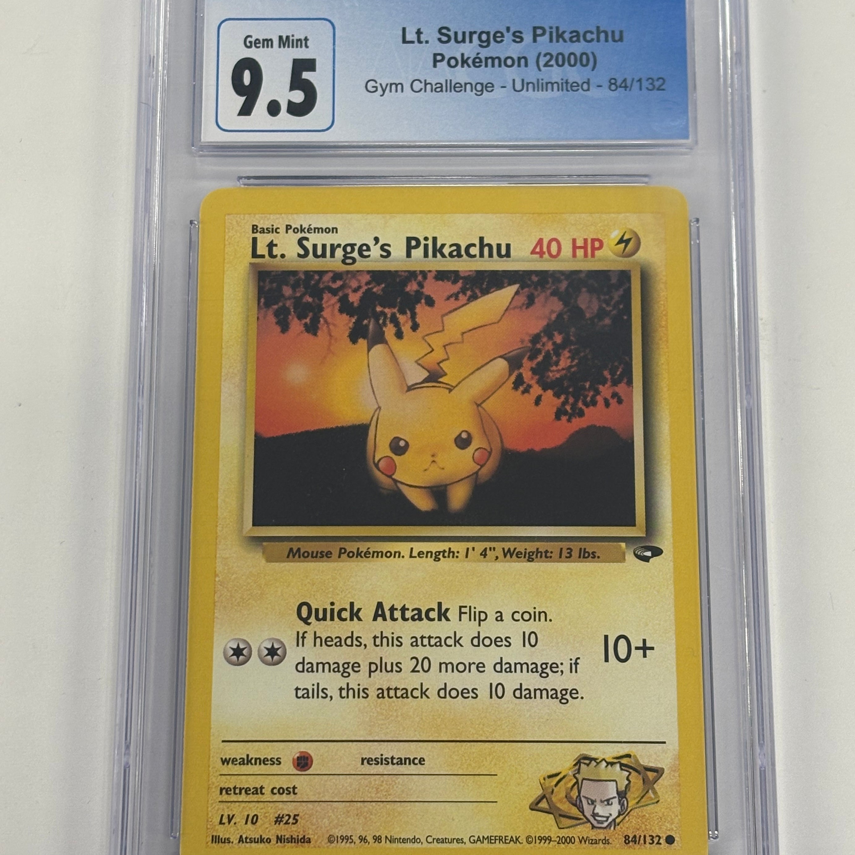 Pokémon TCG - CGC Gem Mint 9.5 Gym Challenge Unlimited Lt. Surge’s Pikachu 84/132